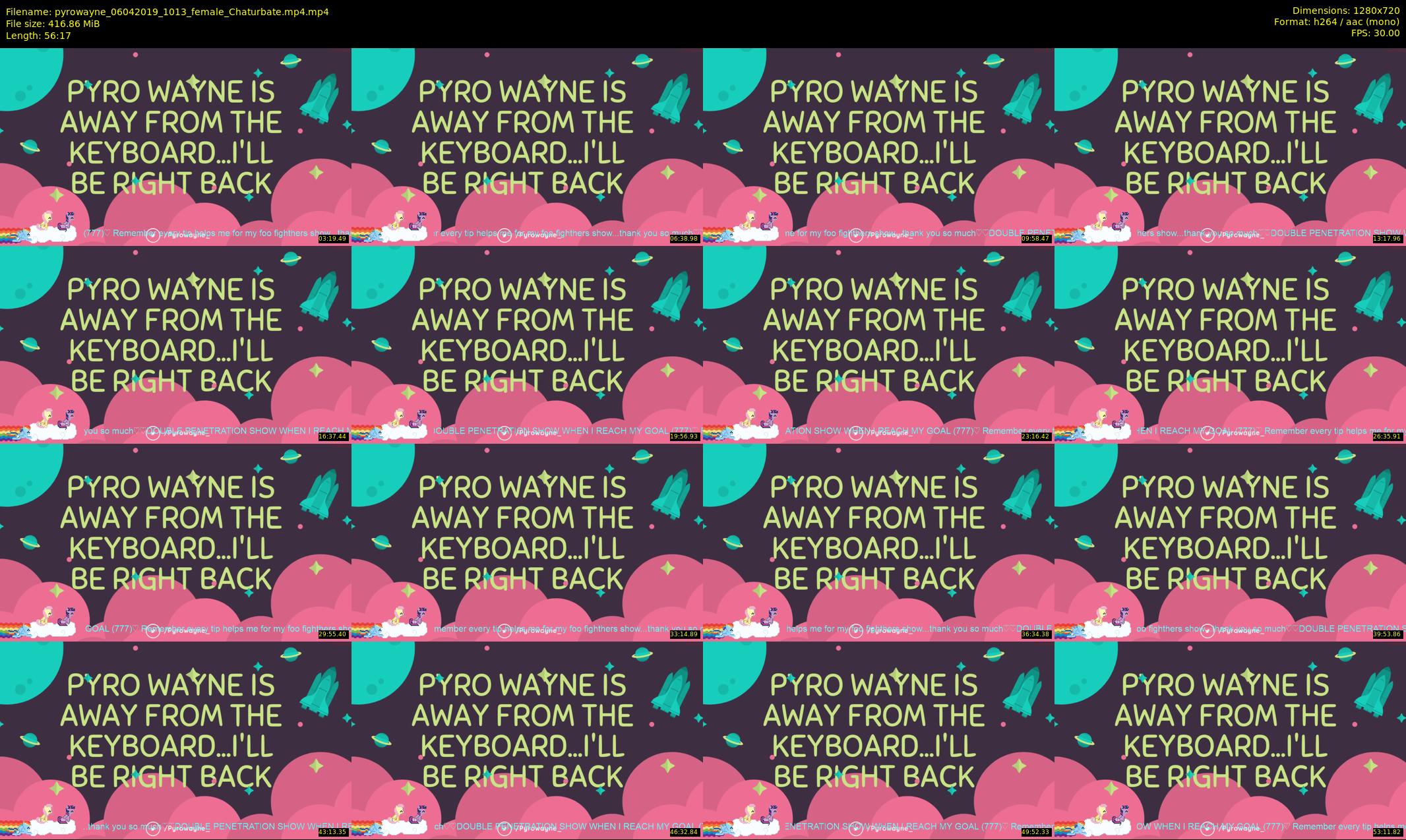 pyrowayne — 57 minute Chaturbate female cam show recording, 720p, Apr 6, 2019