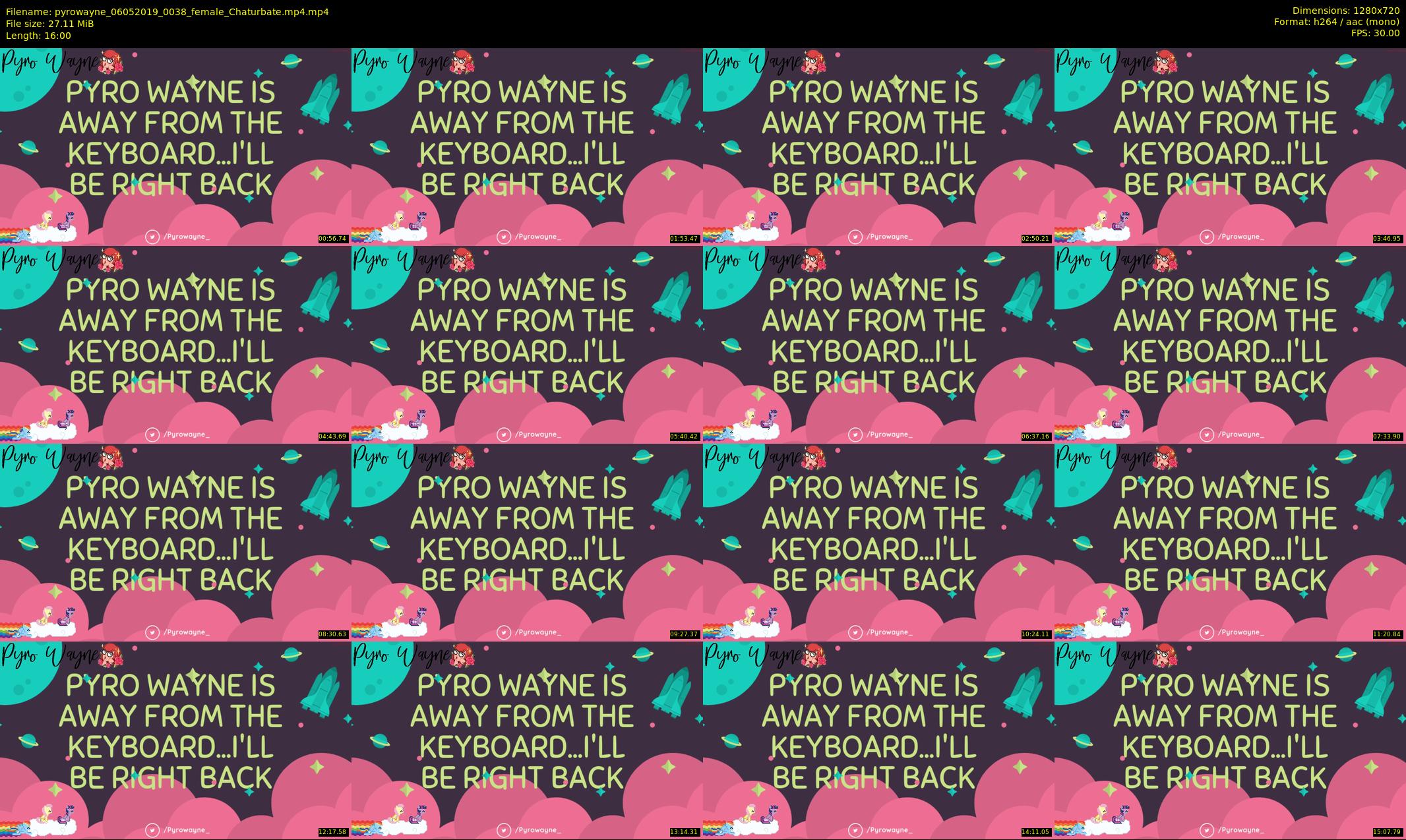 pyrowayne — 16 minute Chaturbate female cam show recording, 720p, May 6, 2019