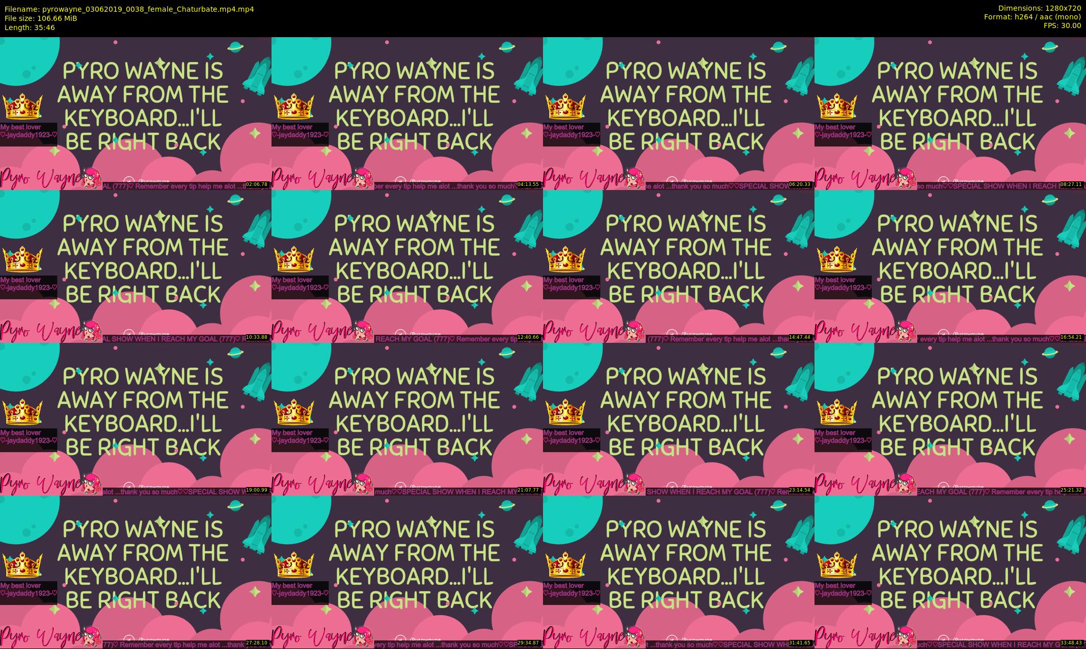 pyrowayne — 36 minute Chaturbate female cam show recording, 720p, Jun 3, 2019