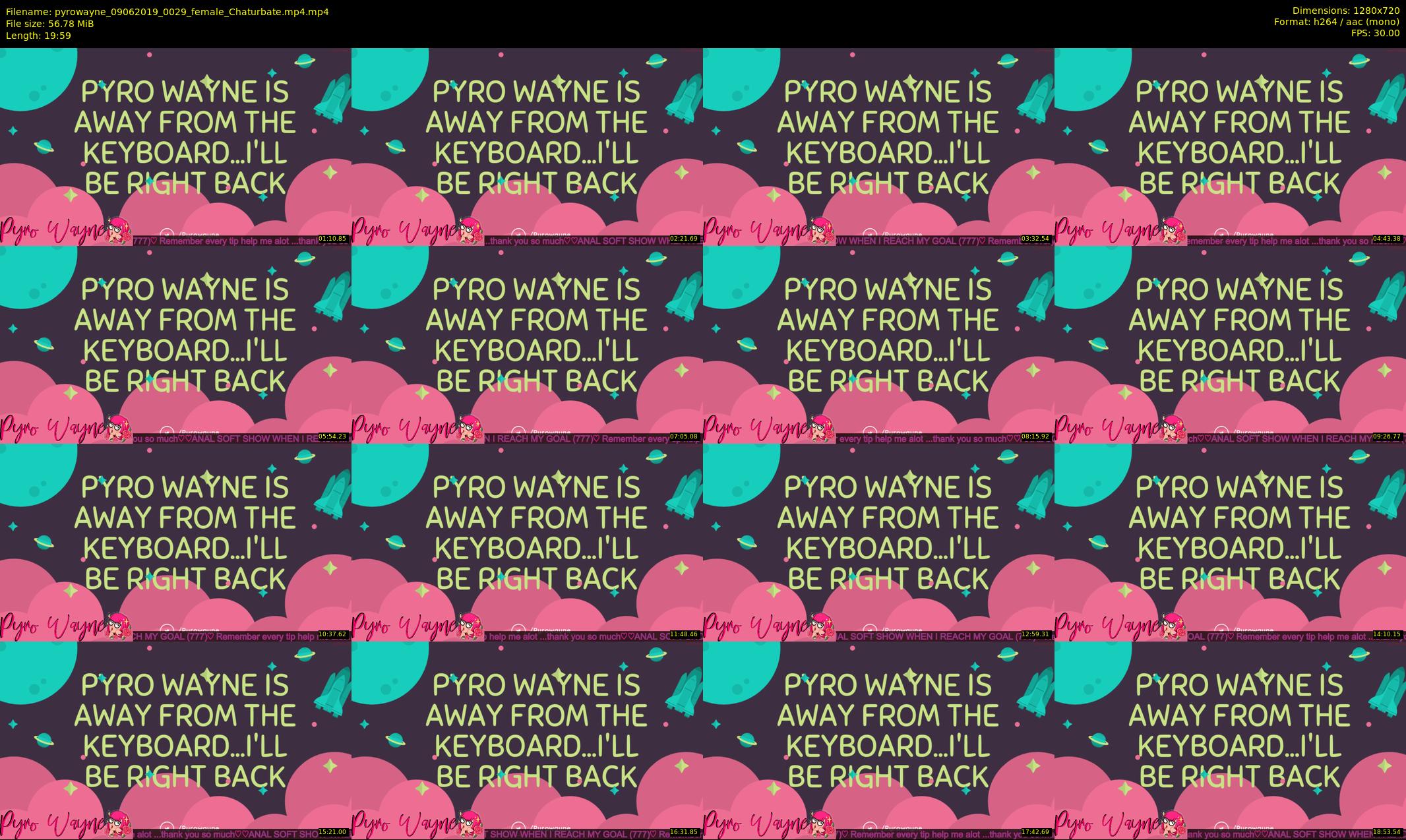 pyrowayne — 20 minute Chaturbate female cam show recording, 720p, Jun 9, 2019