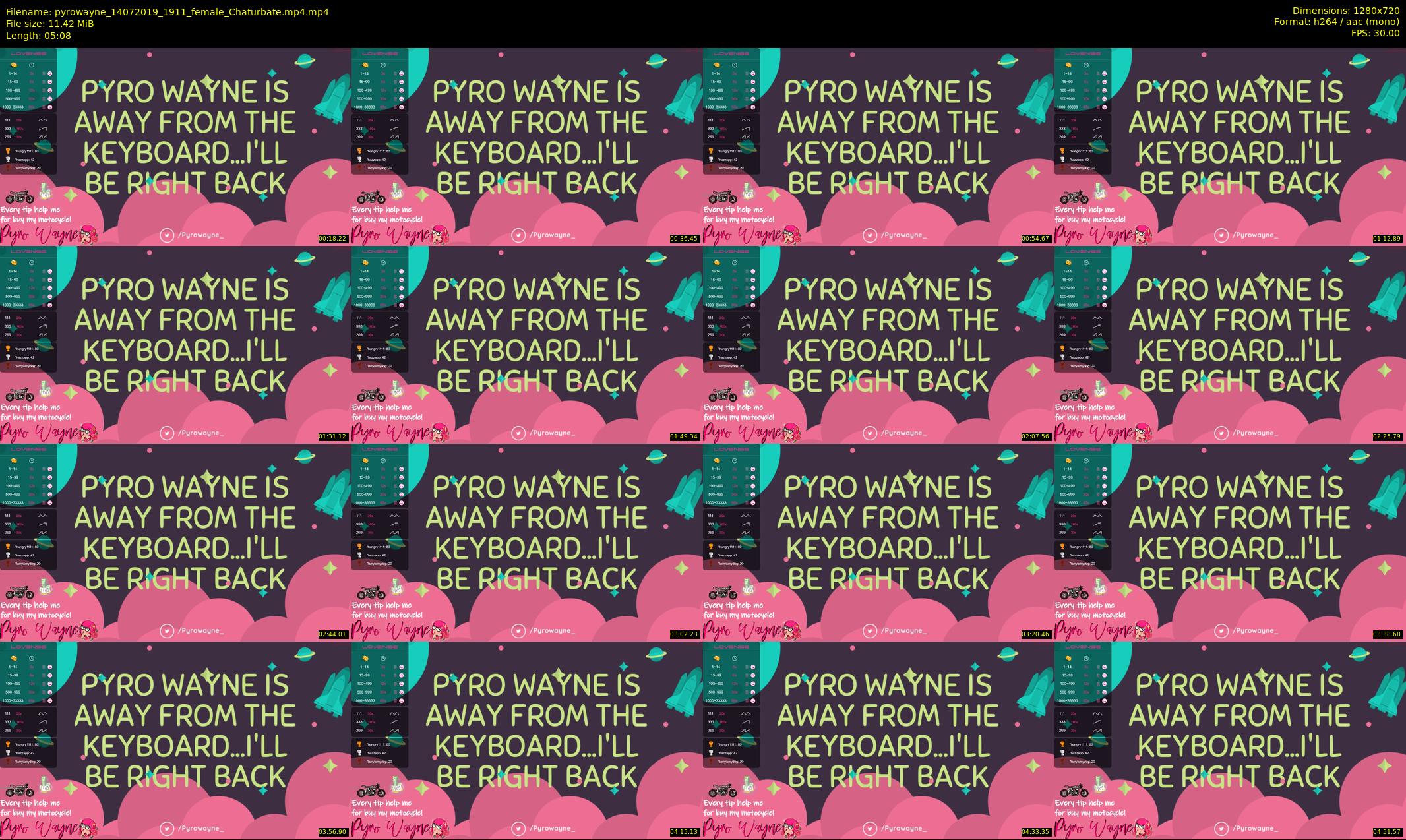 pyrowayne — 6 minute Chaturbate female cam show recording, 720p, Jul 14, 2019