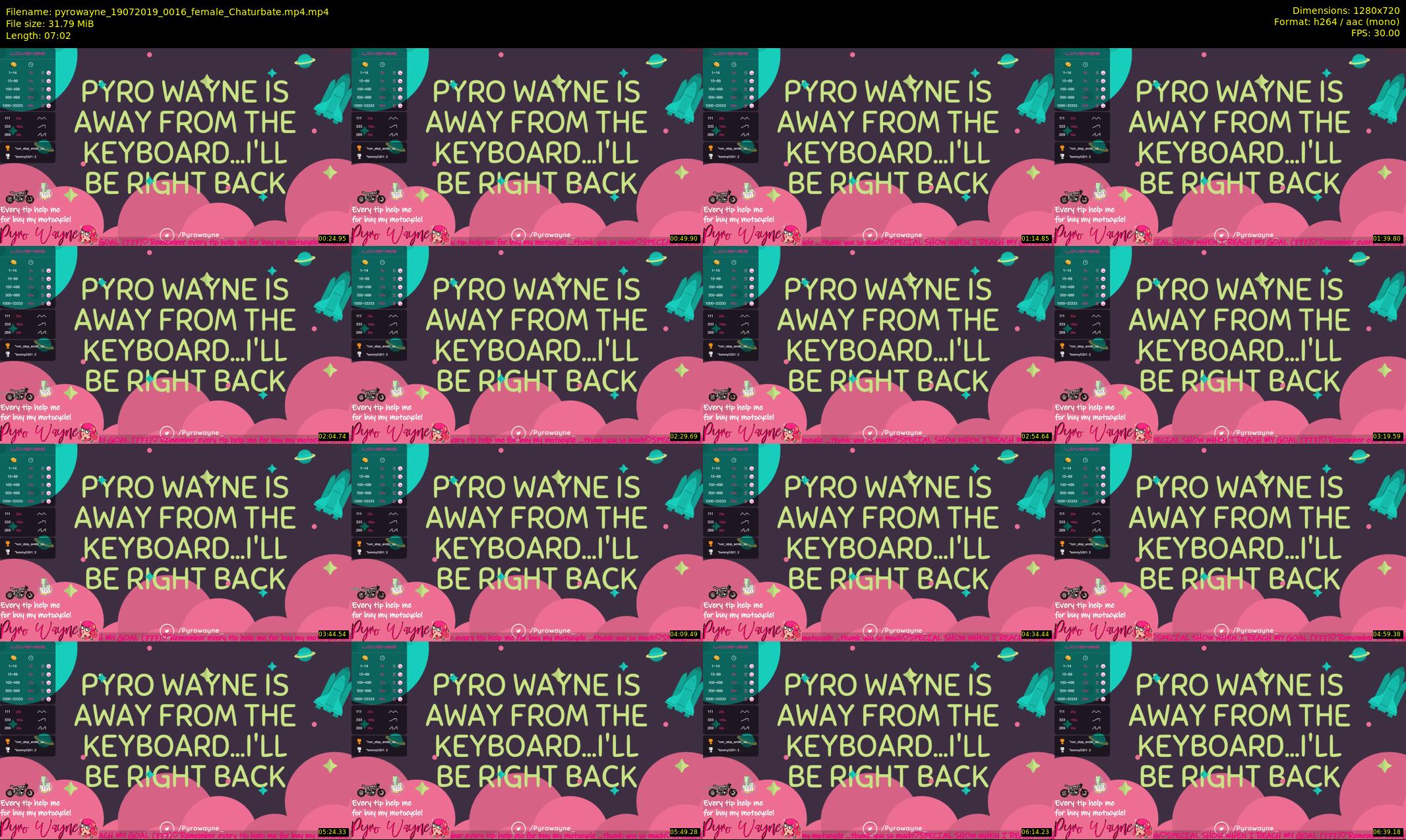 pyrowayne — 8 minute Chaturbate female cam show recording, 720p, Jul 19, 2019