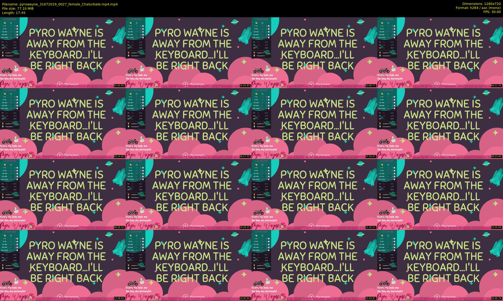 pyrowayne — 18 minute Chaturbate female cam show recording, 720p, Jul 31, 2019
