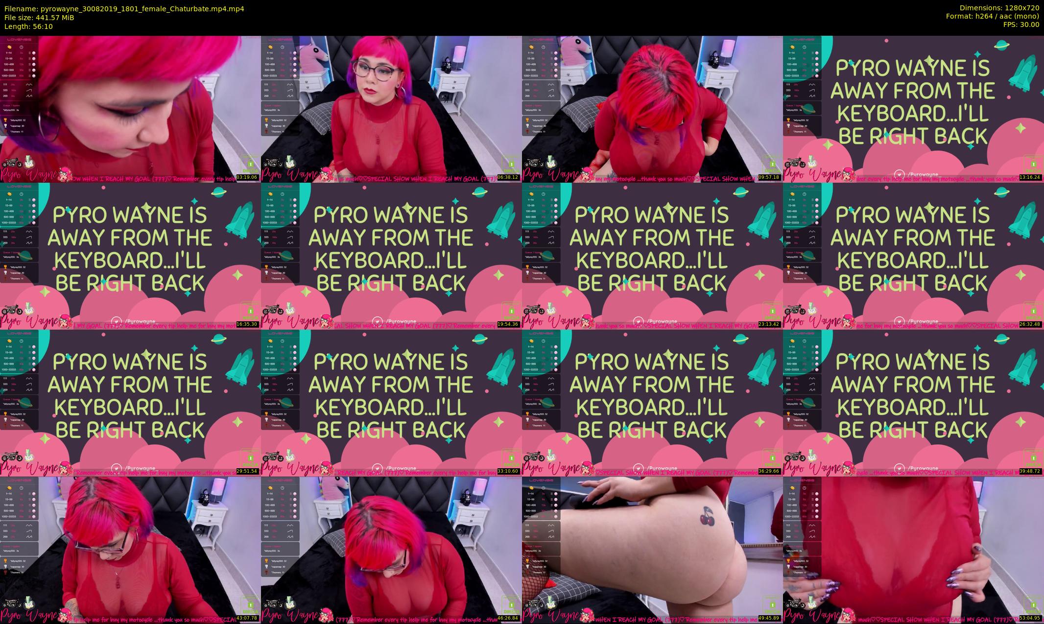 pyrowayne — 57 minute Chaturbate female cam show recording, 720p, Aug 30, 2019