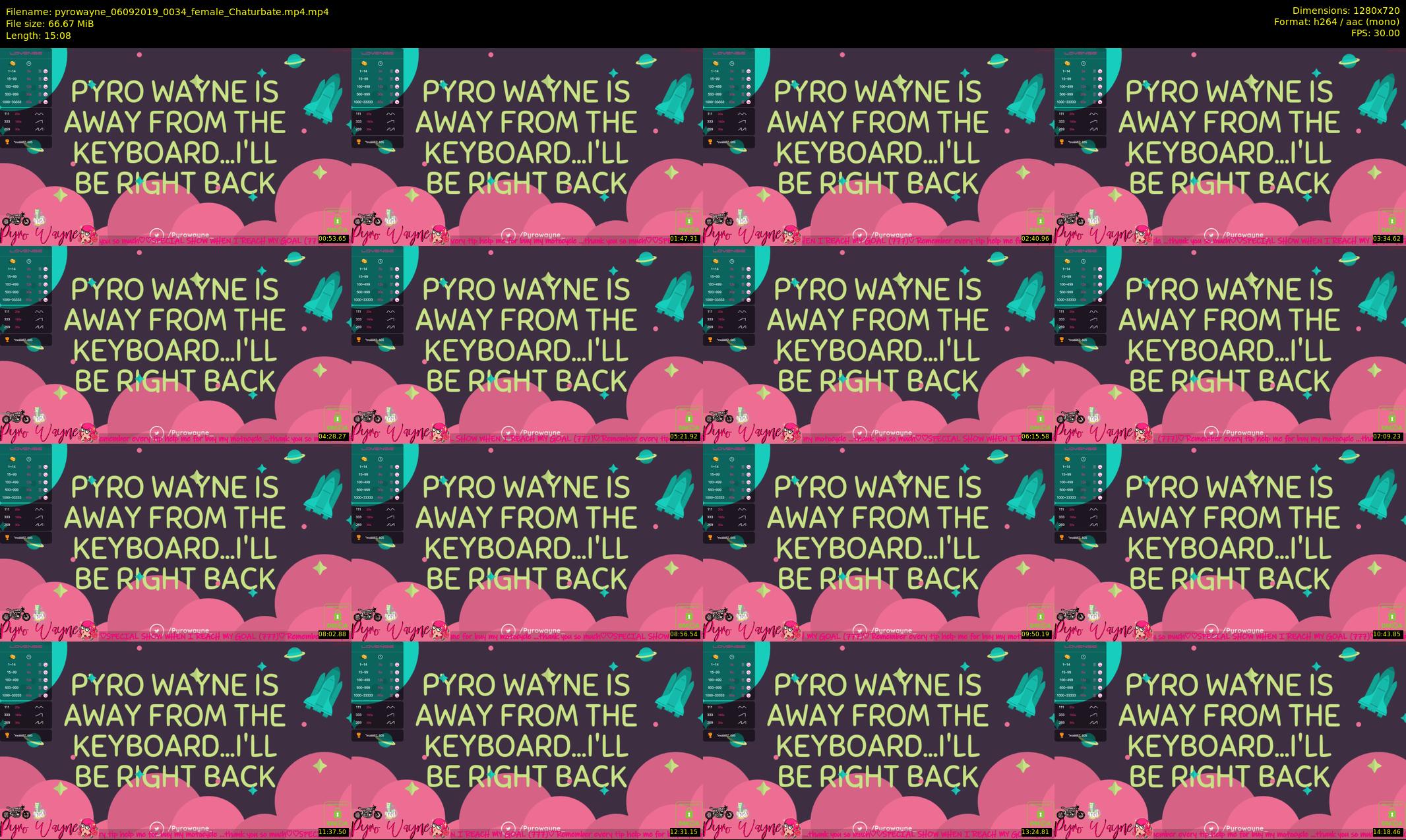 pyrowayne — 16 minute Chaturbate female cam show recording, 720p, Sep 6, 2019