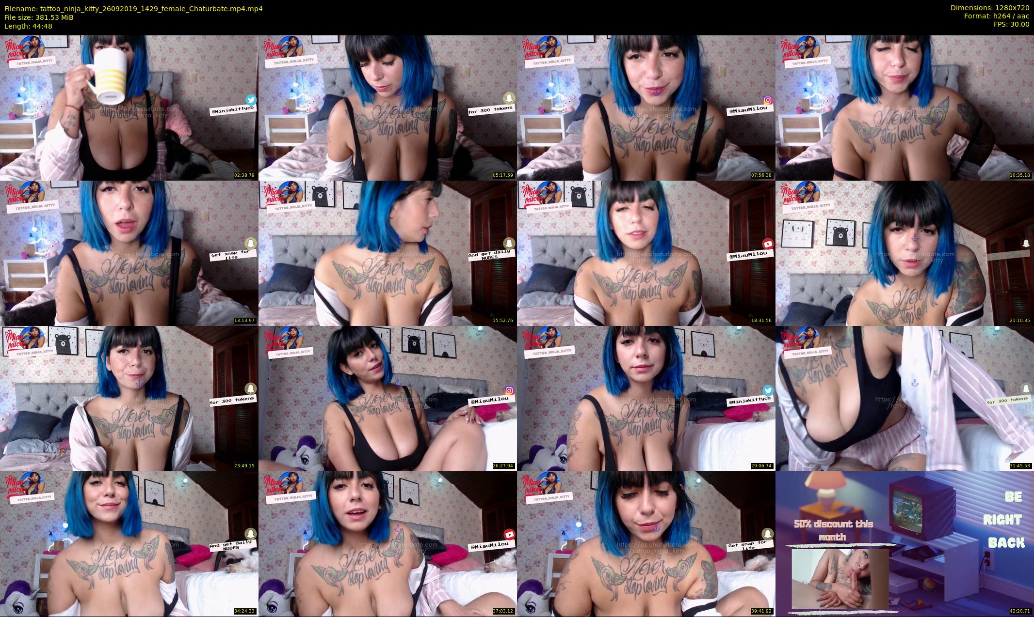 tattoo_ninja_kitty — 45 minute Chaturbate female cam show recording, 720p, Sep 26, 2019