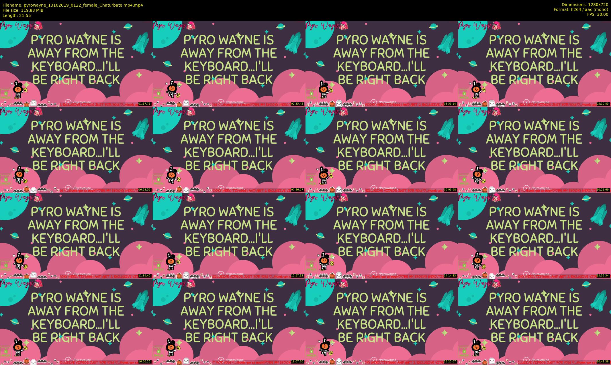pyrowayne — 22 minute Chaturbate female cam show recording, 720p, Oct 13, 2019