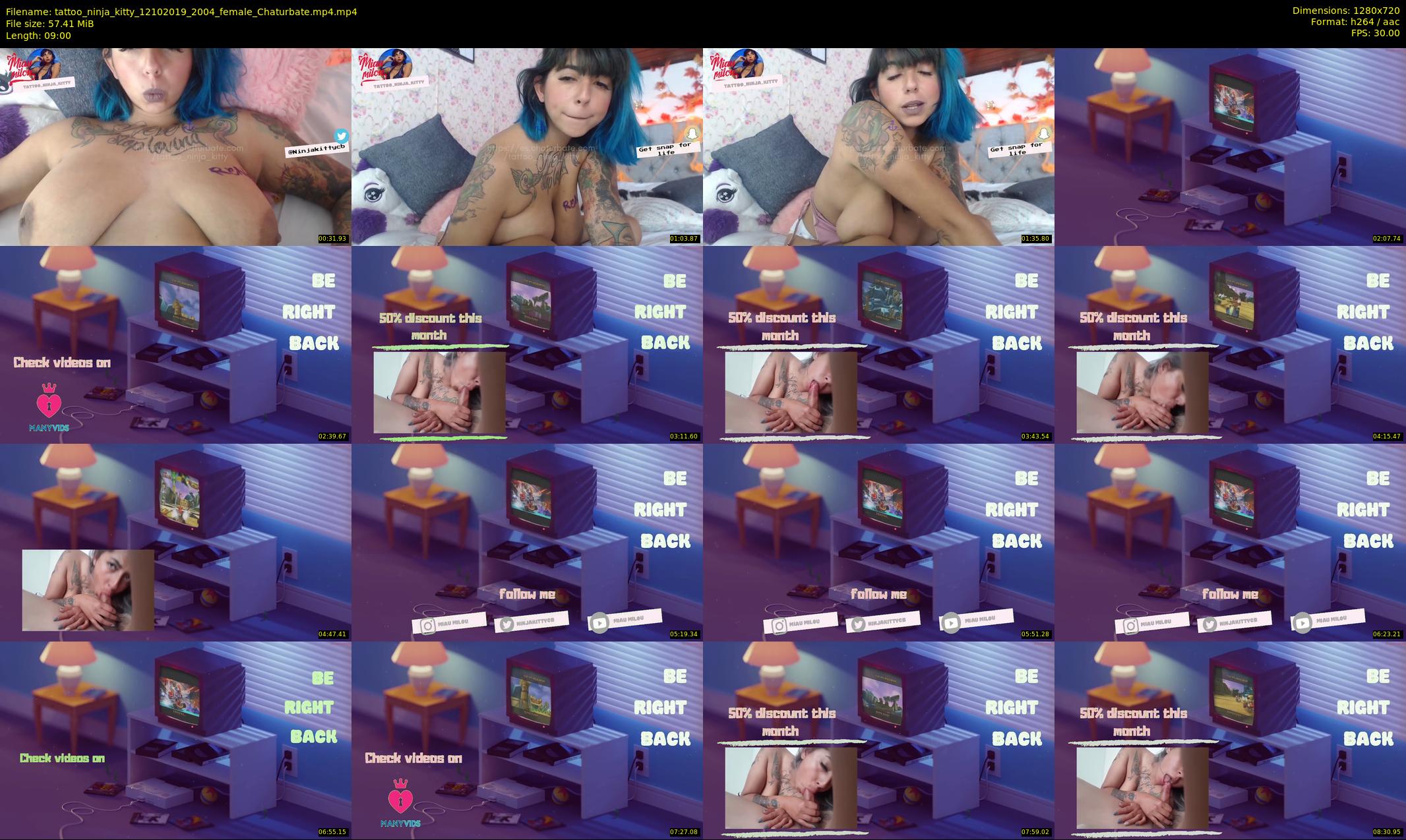 tattoo_ninja_kitty — 9 minute Chaturbate female cam show recording, 720p, Oct 12, 2019