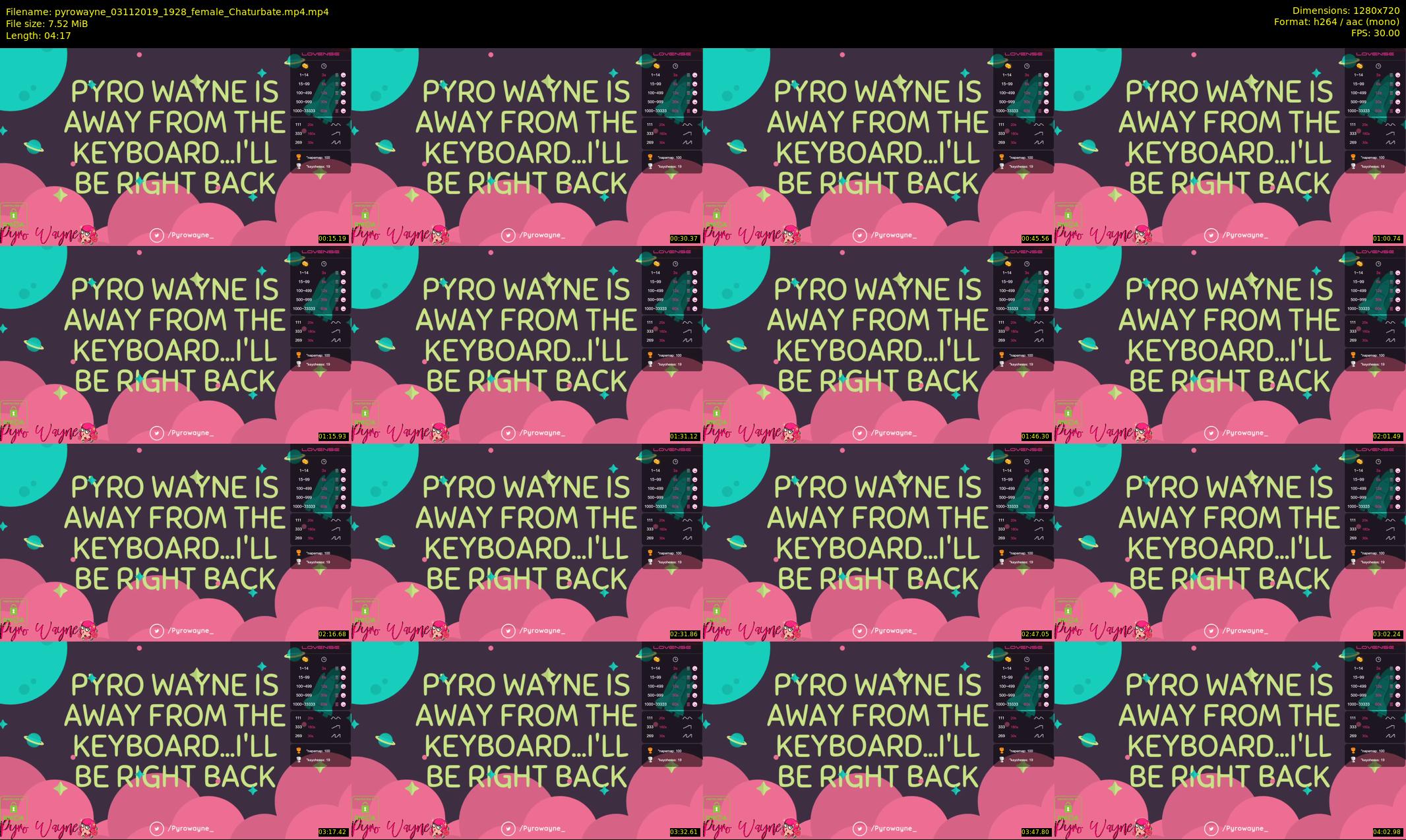 pyrowayne — 5 minute Chaturbate female cam show recording, 720p, Nov 3, 2019