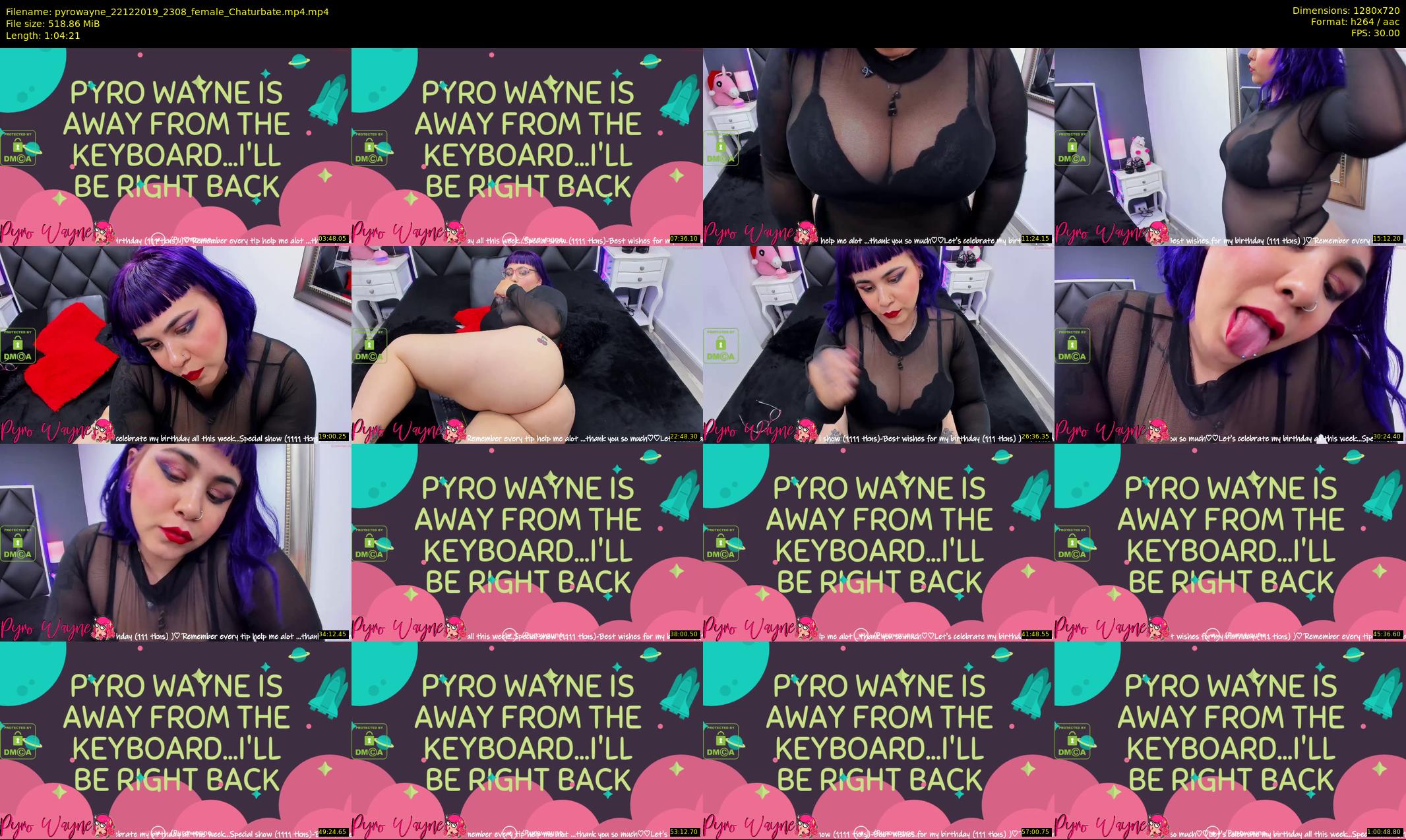 pyrowayne — 65 minute Chaturbate female cam show recording, 720p, Dec 22, 2019