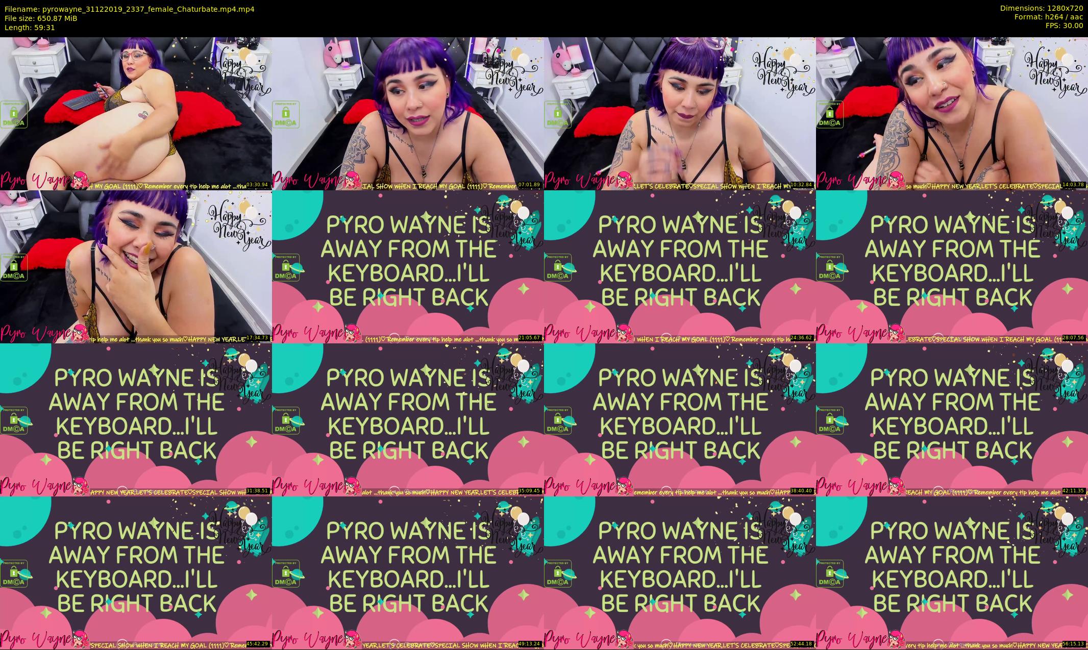 pyrowayne — 60 minute Chaturbate female cam show recording, 720p, Dec 31, 2019
