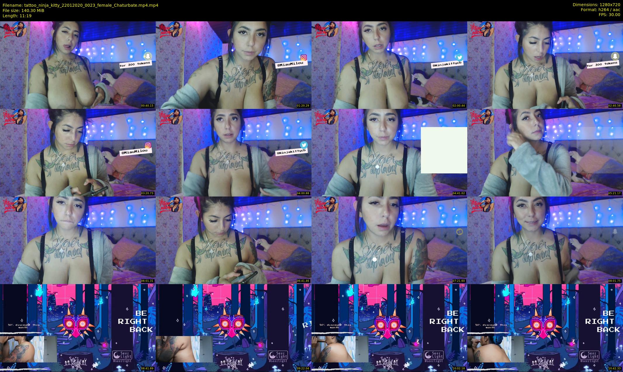 tattoo_ninja_kitty — 12 minute Chaturbate female cam show recording, 720p, Jan 22, 2020