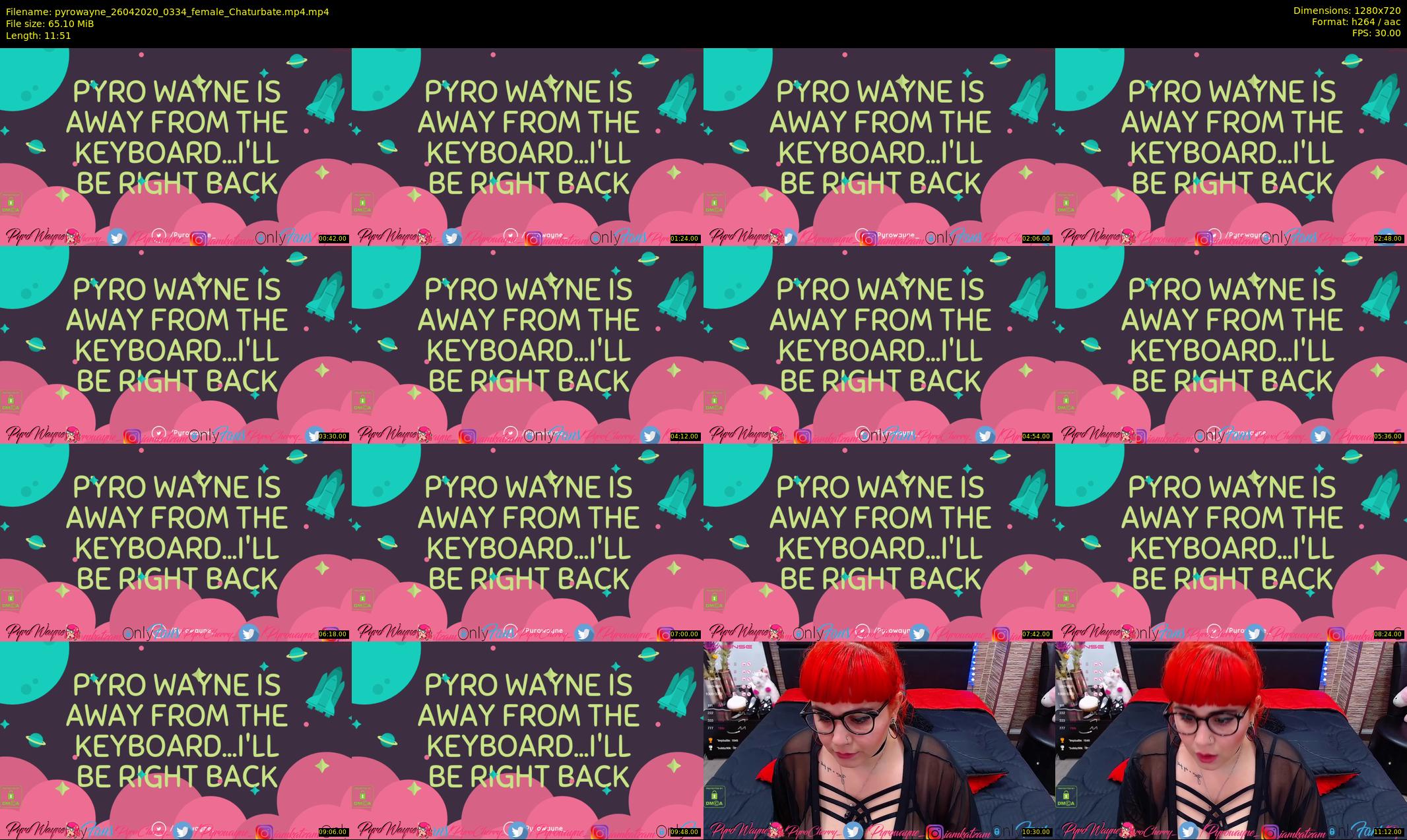 pyrowayne — 12 minute Chaturbate female cam show recording, 720p, Apr 26, 2020