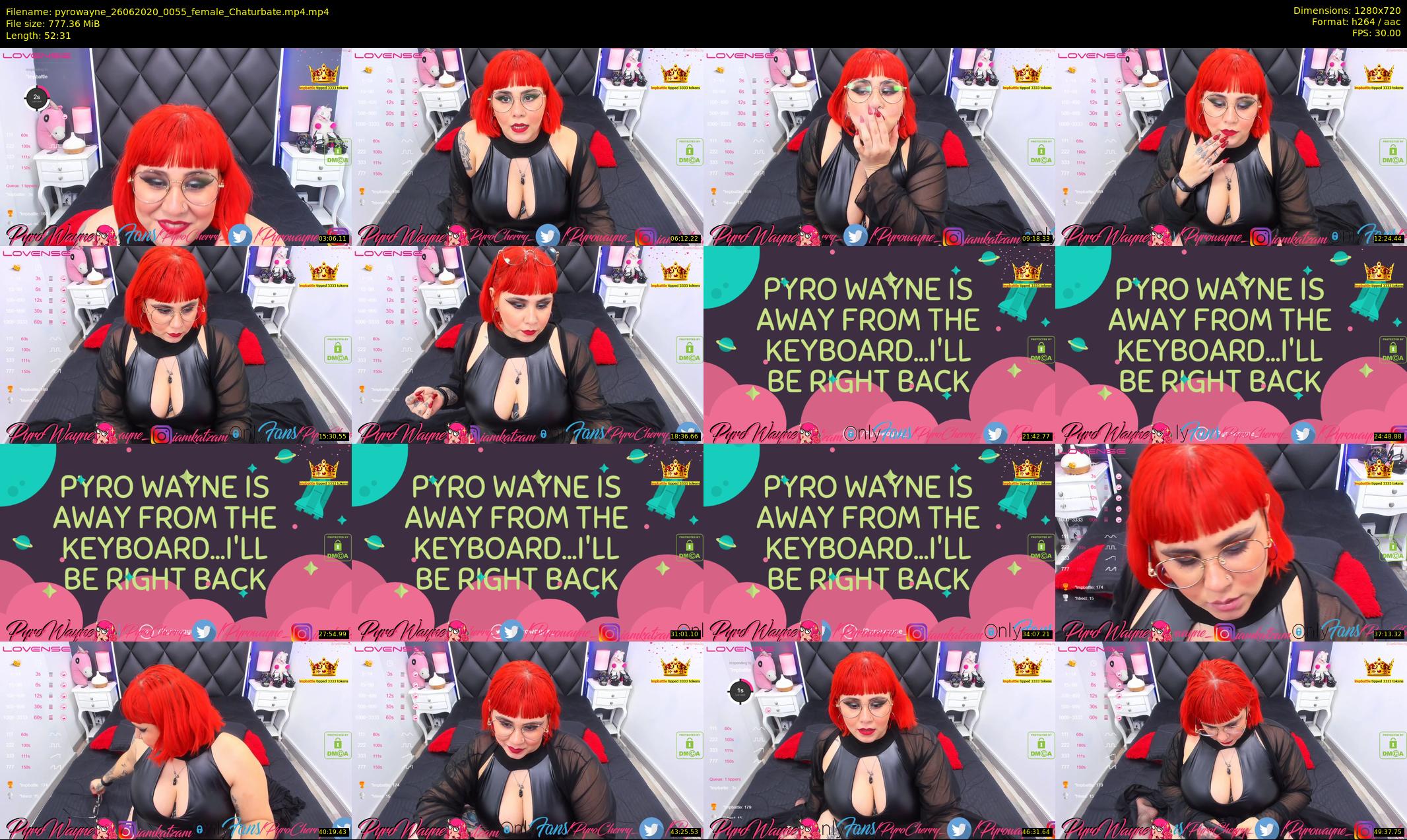 pyrowayne — 53 minute Chaturbate female cam show recording, 720p, Jun 26, 2020