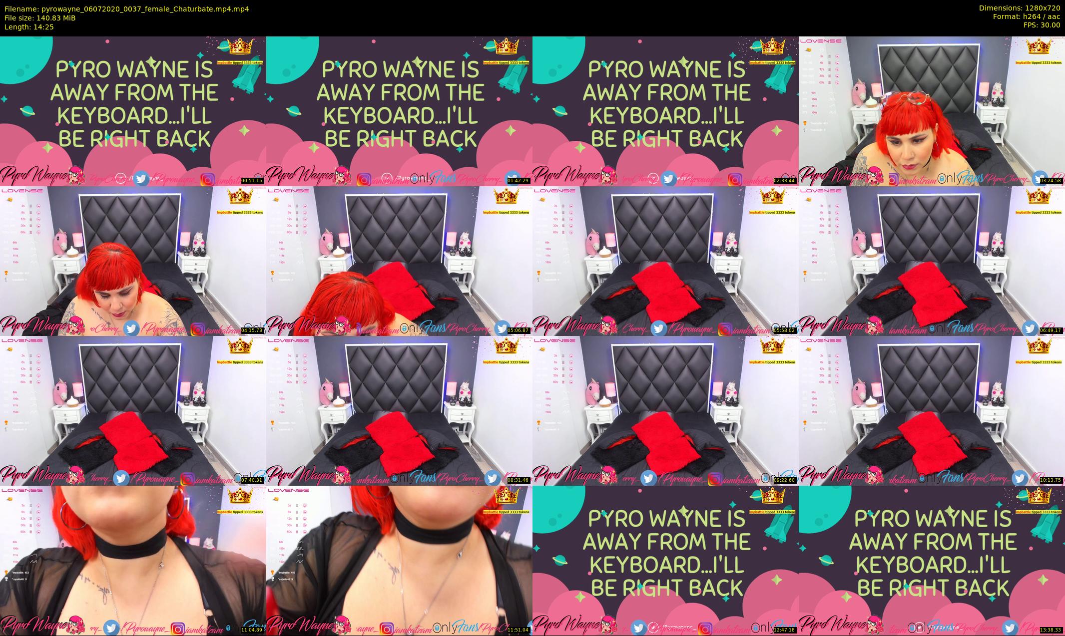 pyrowayne — 15 minute Chaturbate female cam show recording, 720p, Jul 6, 2020