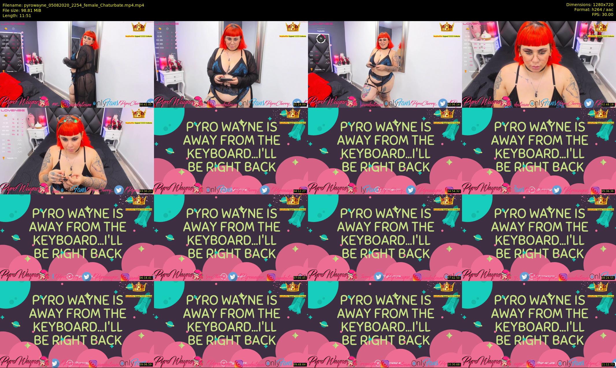 pyrowayne — 12 minute Chaturbate female cam show recording, 720p, Aug 5, 2020