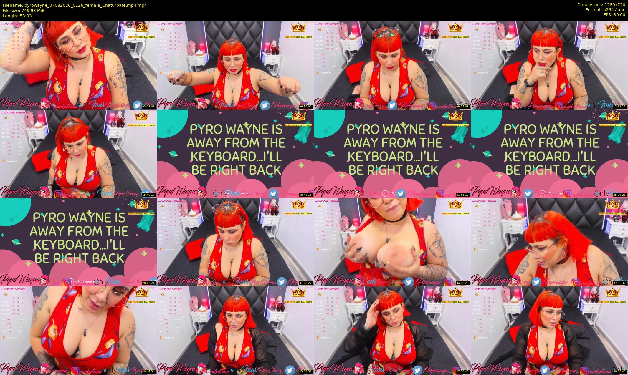 pyrowayne — 54 minute Chaturbate female cam show recording, 720p, Aug 7, 2020
