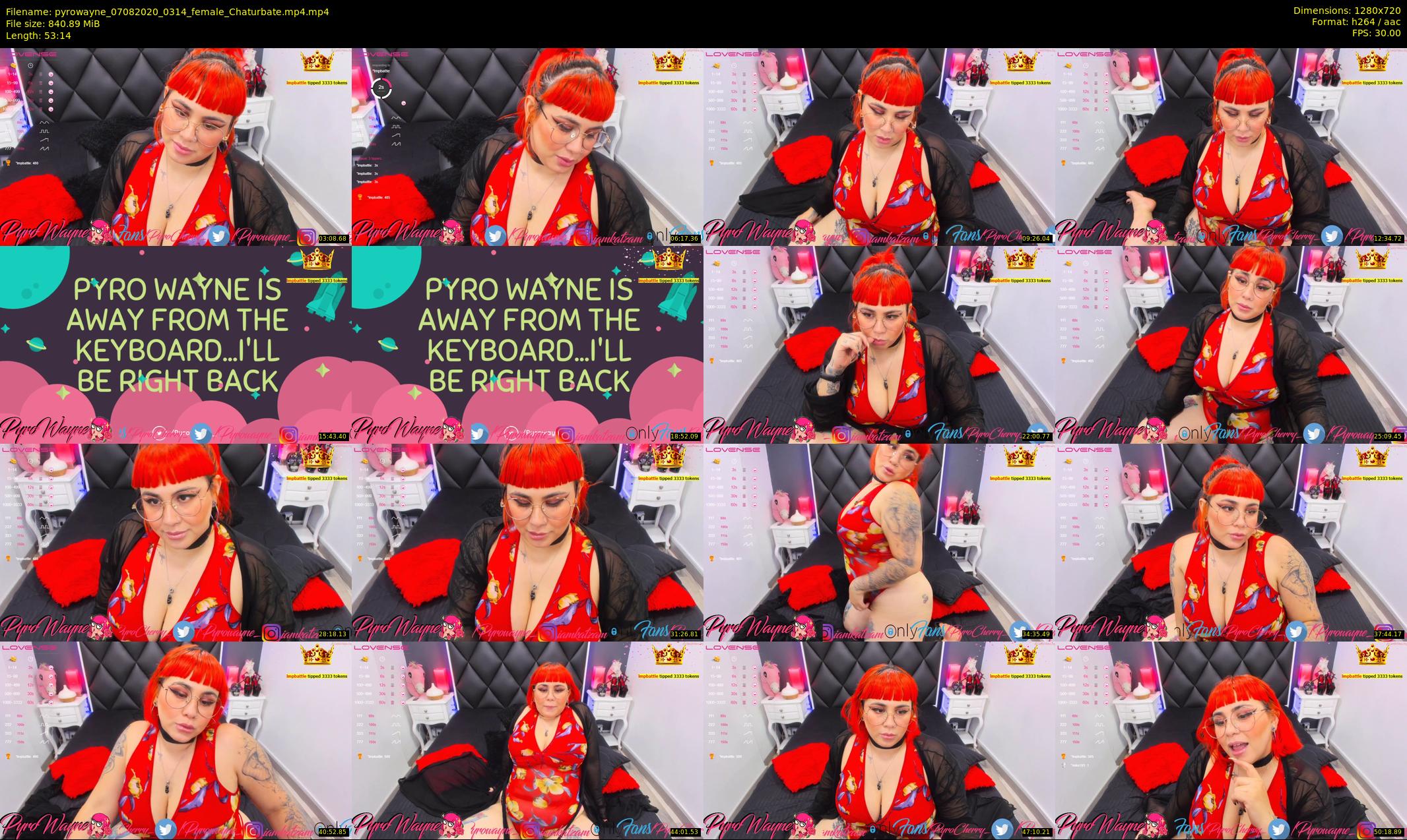 pyrowayne — 54 minute Chaturbate female cam show recording, 720p, Aug 7, 2020