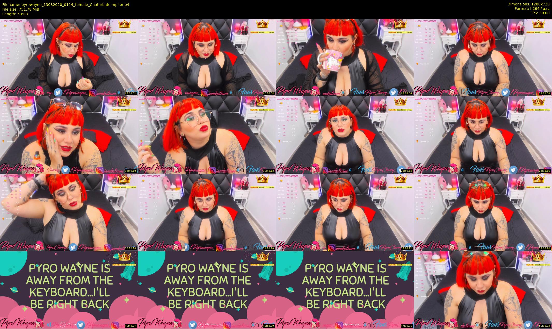 pyrowayne — 54 minute Chaturbate female cam show recording, 720p, Aug 13, 2020