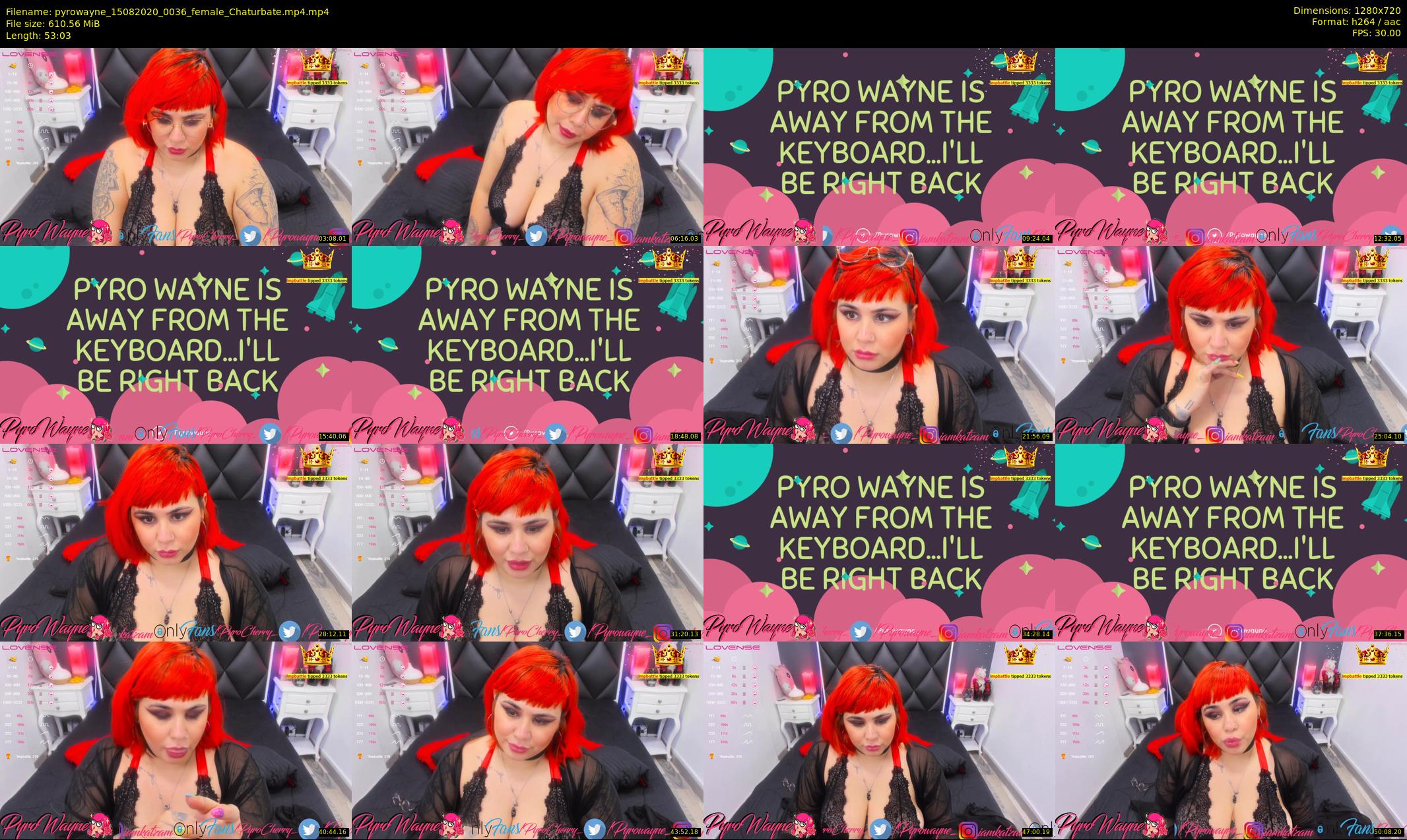 pyrowayne — 54 minute Chaturbate female cam show recording, 720p, Aug 15, 2020