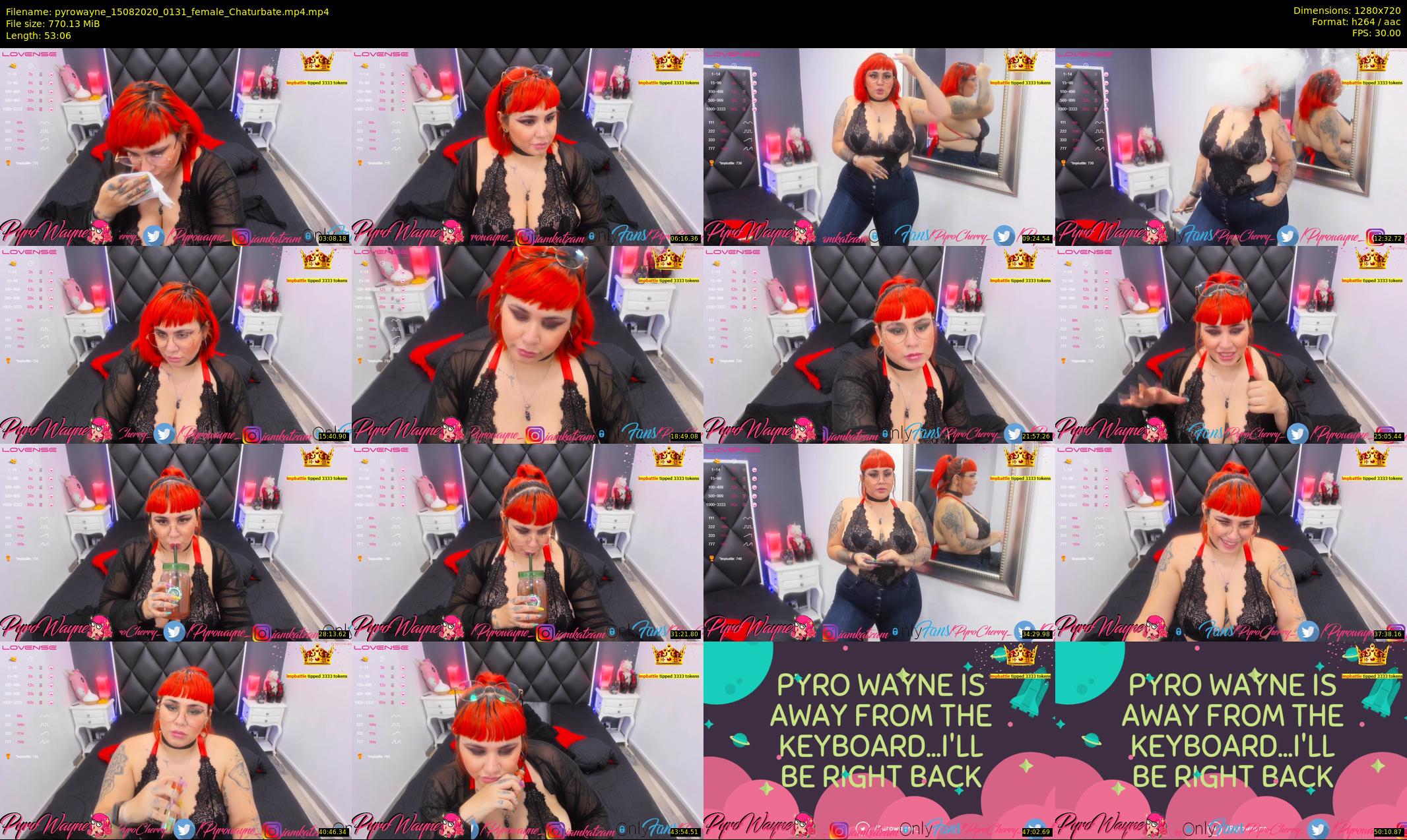 pyrowayne — 54 minute Chaturbate female cam show recording, 720p, Aug 15, 2020
