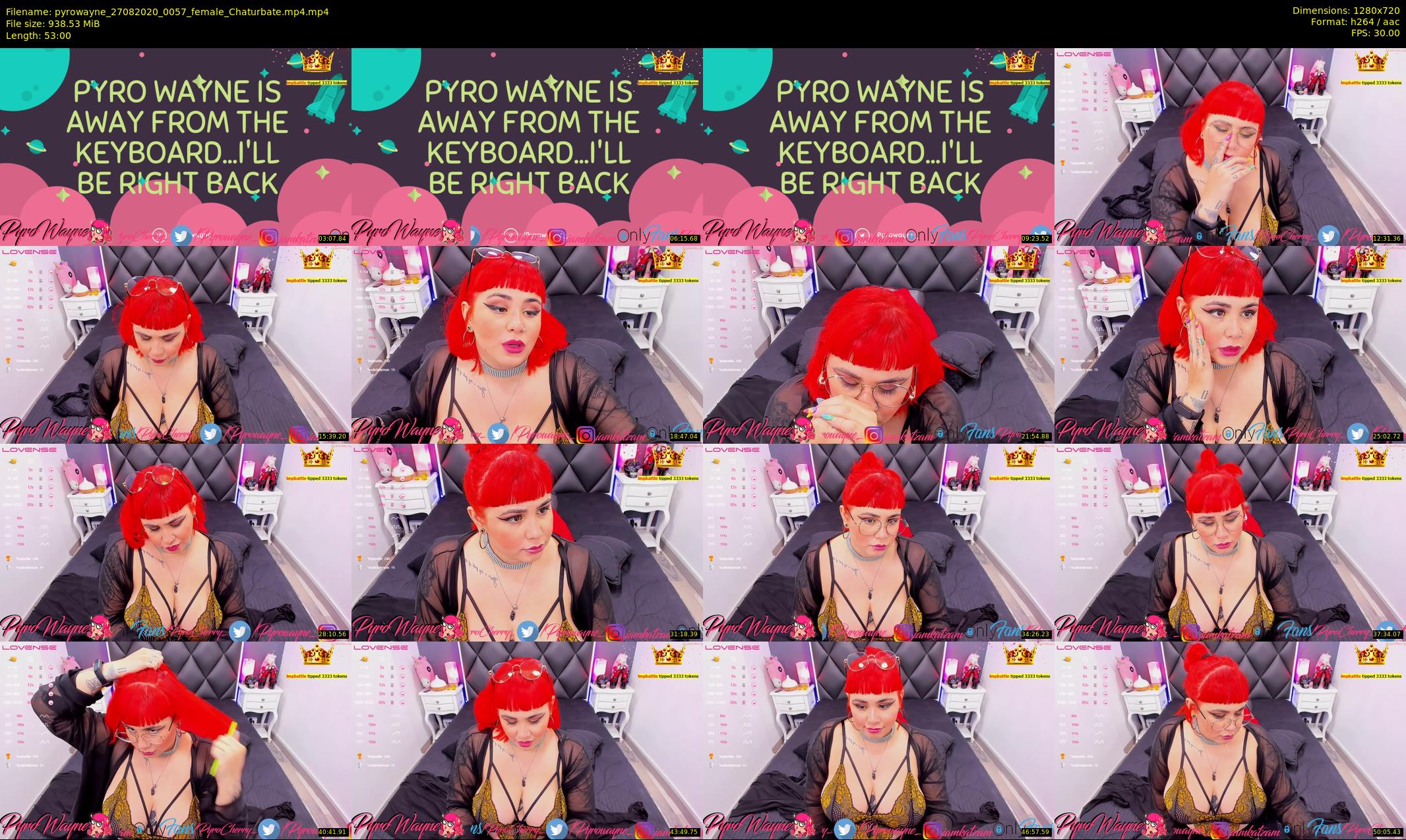 pyrowayne — 53 minute Chaturbate female cam show recording, 720p, Aug 27, 2020