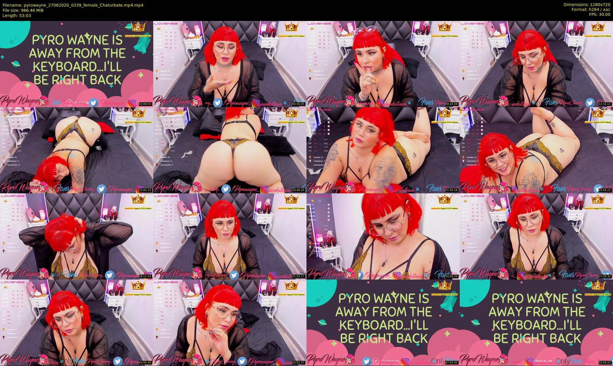 pyrowayne — 54 minute Chaturbate female cam show recording, 720p, Aug 27, 2020