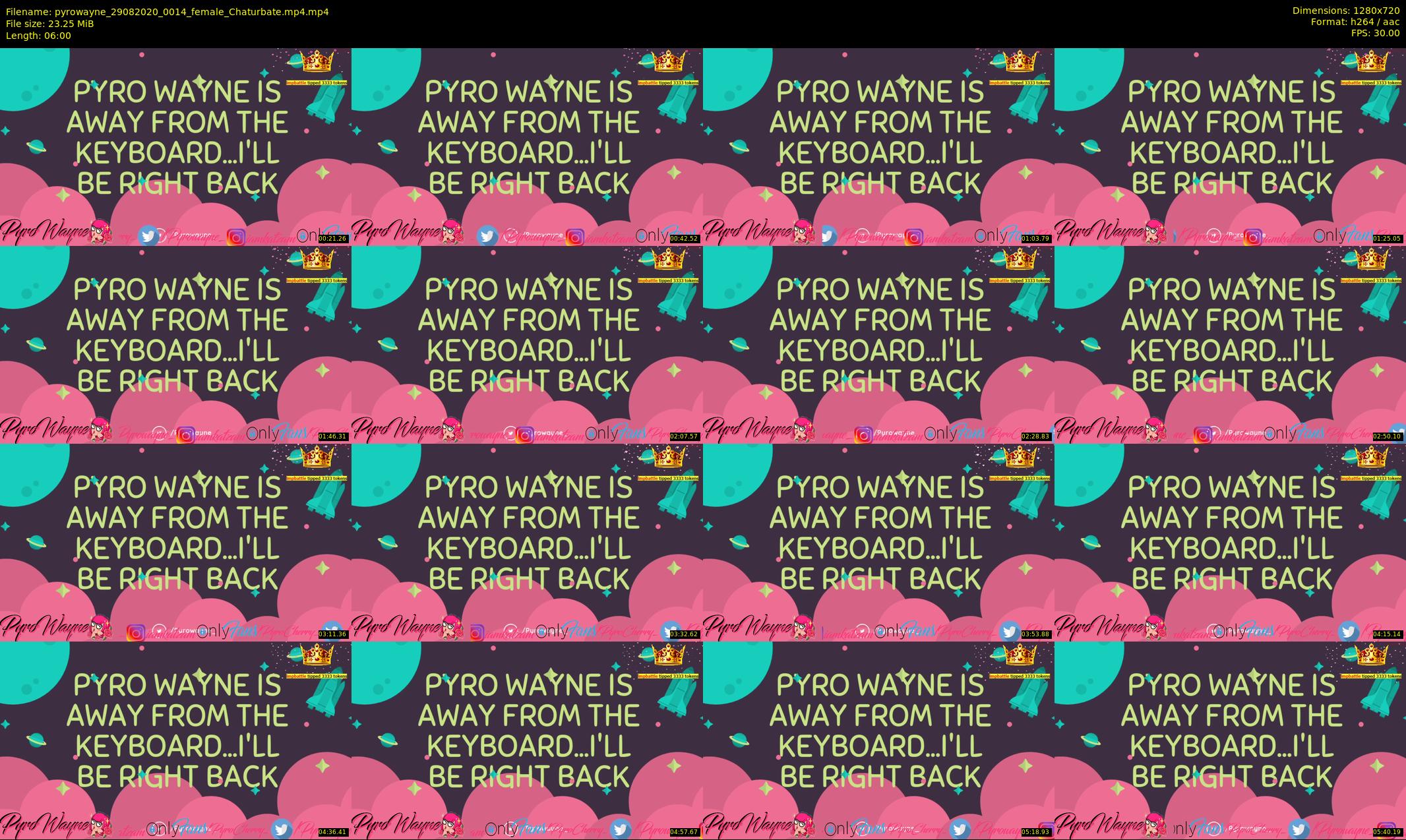 pyrowayne — 6 minute Chaturbate female cam show recording, 720p, Aug 29, 2020