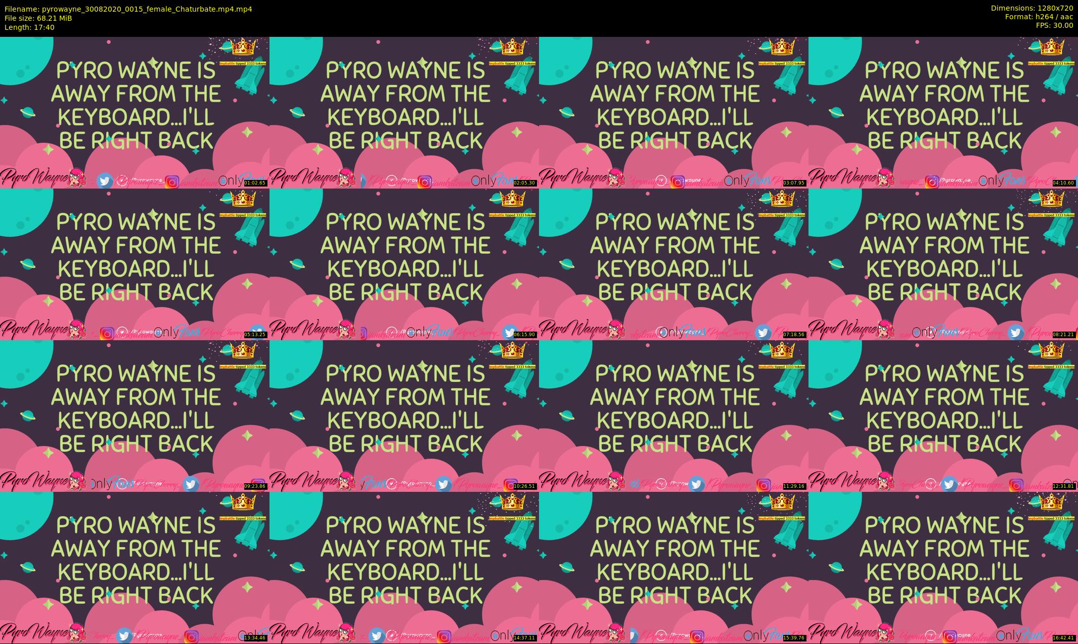 pyrowayne — 18 minute Chaturbate female cam show recording, 720p, Aug 30, 2020