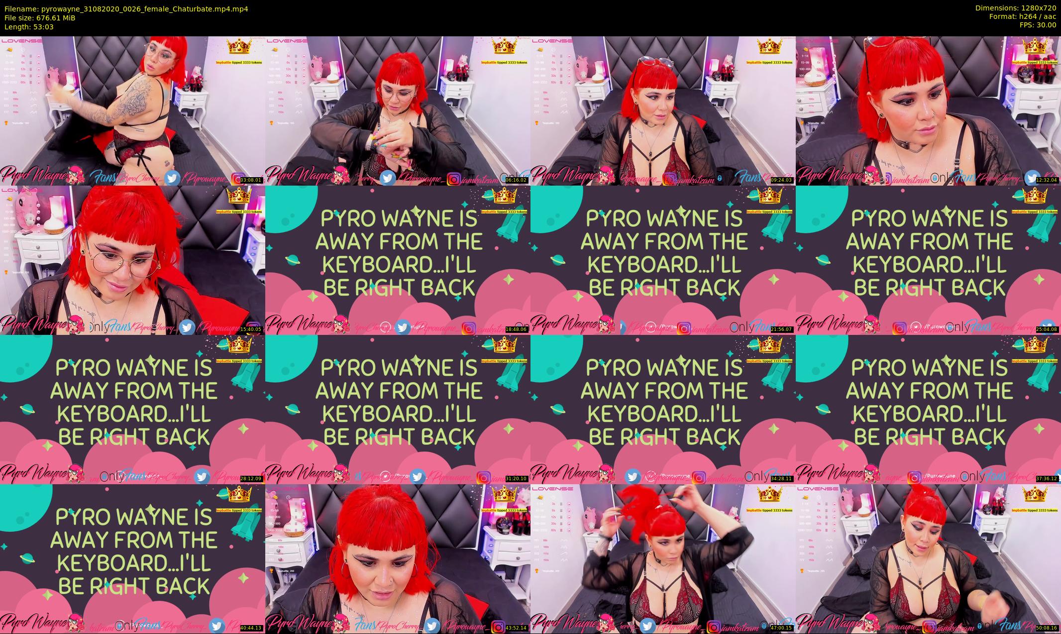 pyrowayne — 54 minute Chaturbate female cam show recording, 720p, Aug 31, 2020