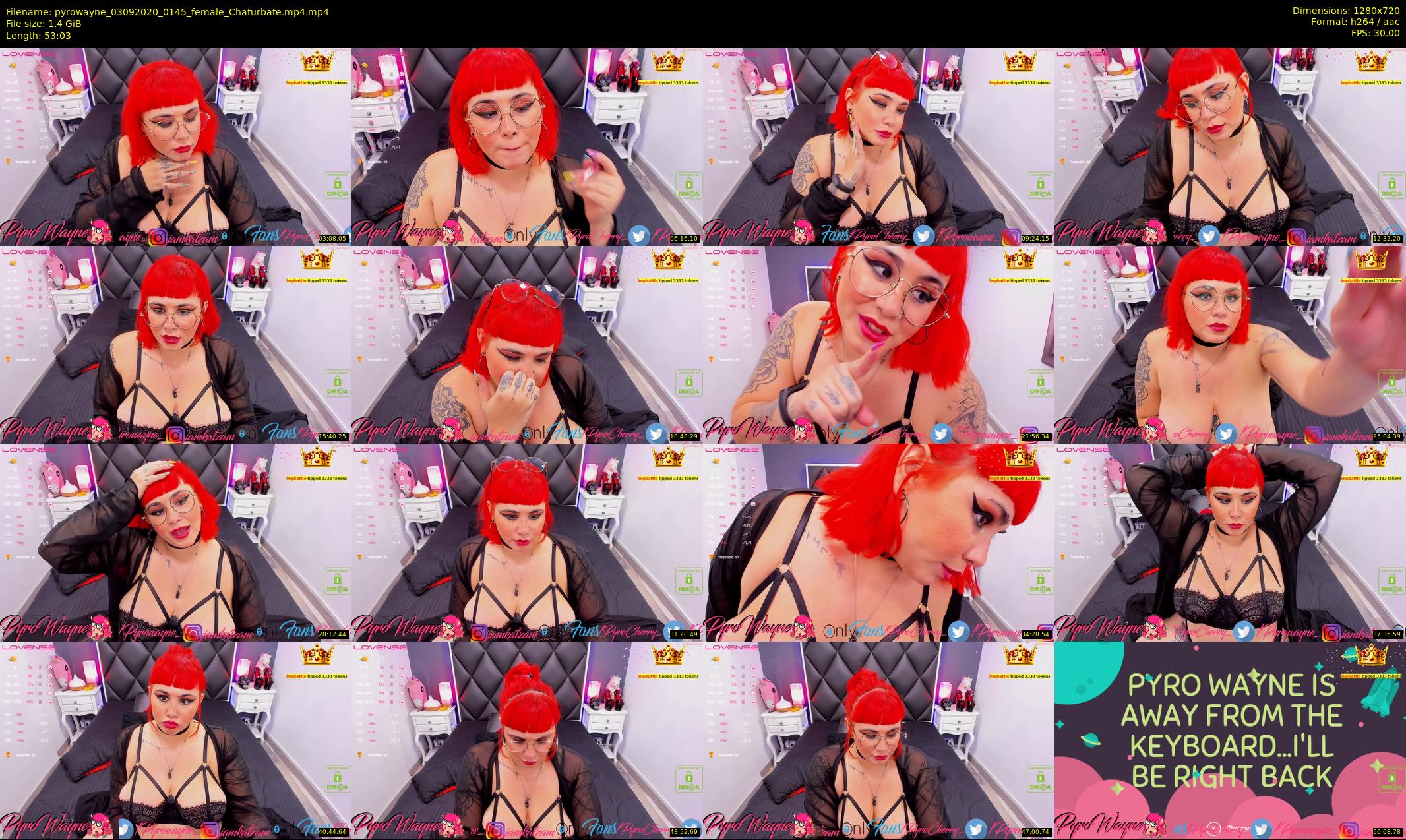 pyrowayne — 54 minute Chaturbate female cam show recording, 720p, Sep 3, 2020