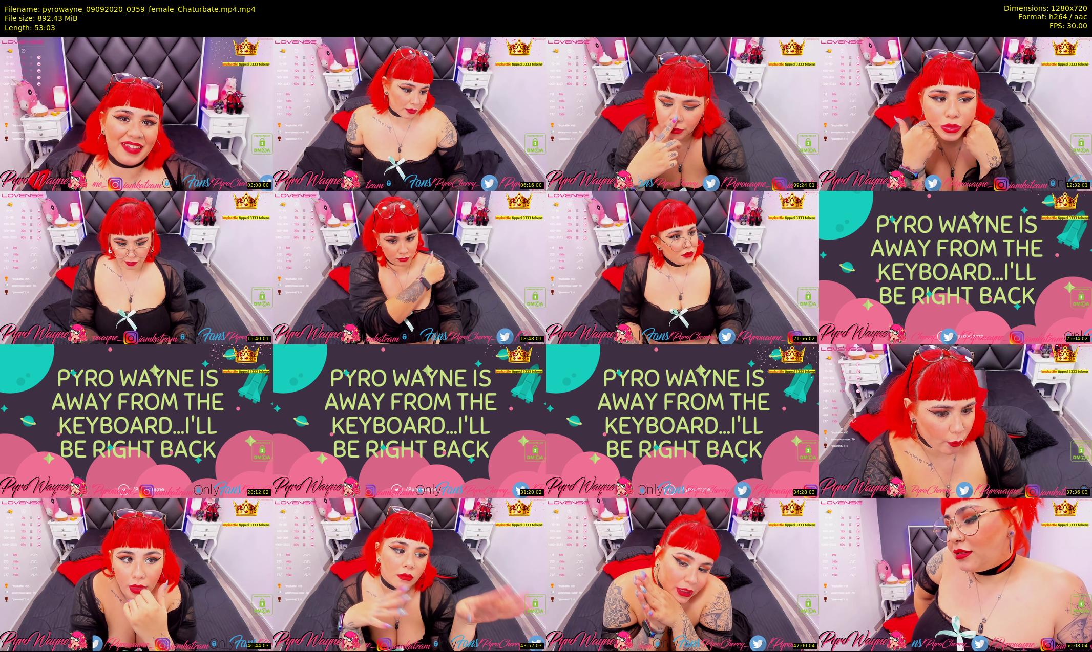 pyrowayne — 54 minute Chaturbate female cam show recording, 720p, Sep 9, 2020
