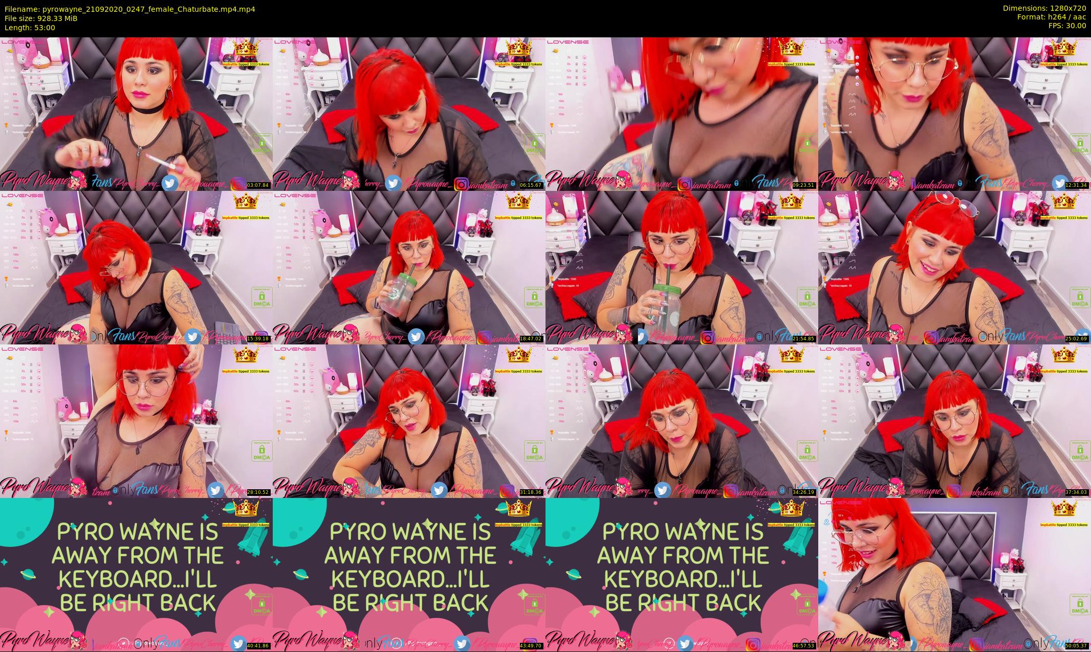 pyrowayne — 53 minute Chaturbate female cam show recording, 720p, Sep 21, 2020