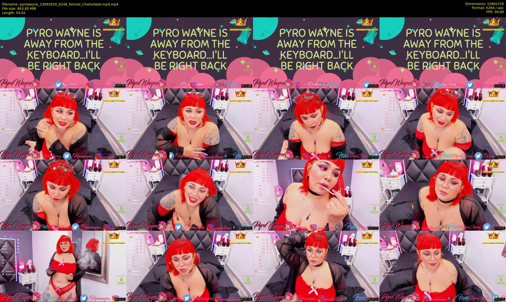pyrowayne — 54 minute Chaturbate female cam show recording, 720p, Sep 23, 2020