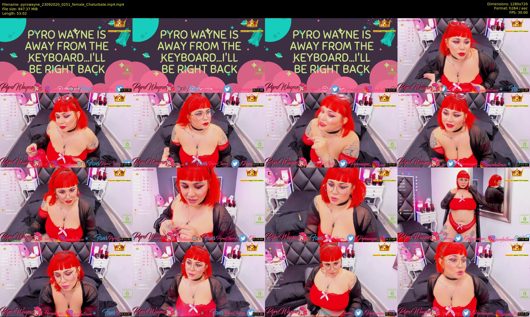 pyrowayne — 54 minute Chaturbate female cam show recording, 720p, Sep 23, 2020