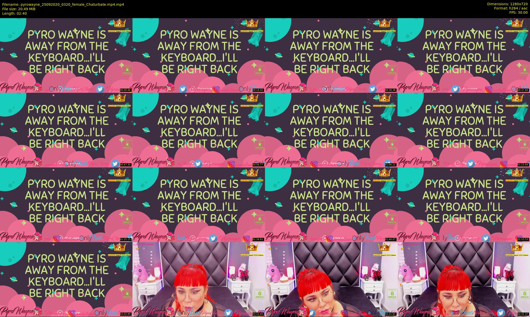 pyrowayne — 3 minute Chaturbate female cam show recording, 720p, Sep 25, 2020