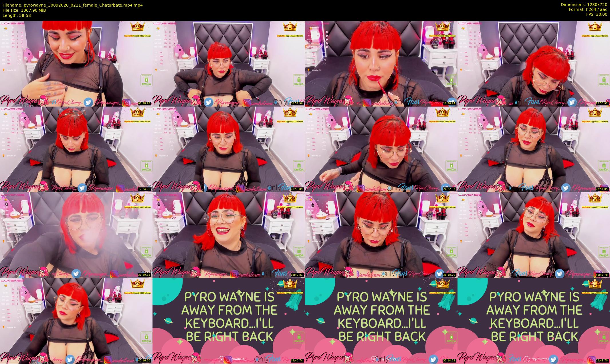pyrowayne — 59 minute Chaturbate female cam show recording, 720p, Sep 30, 2020