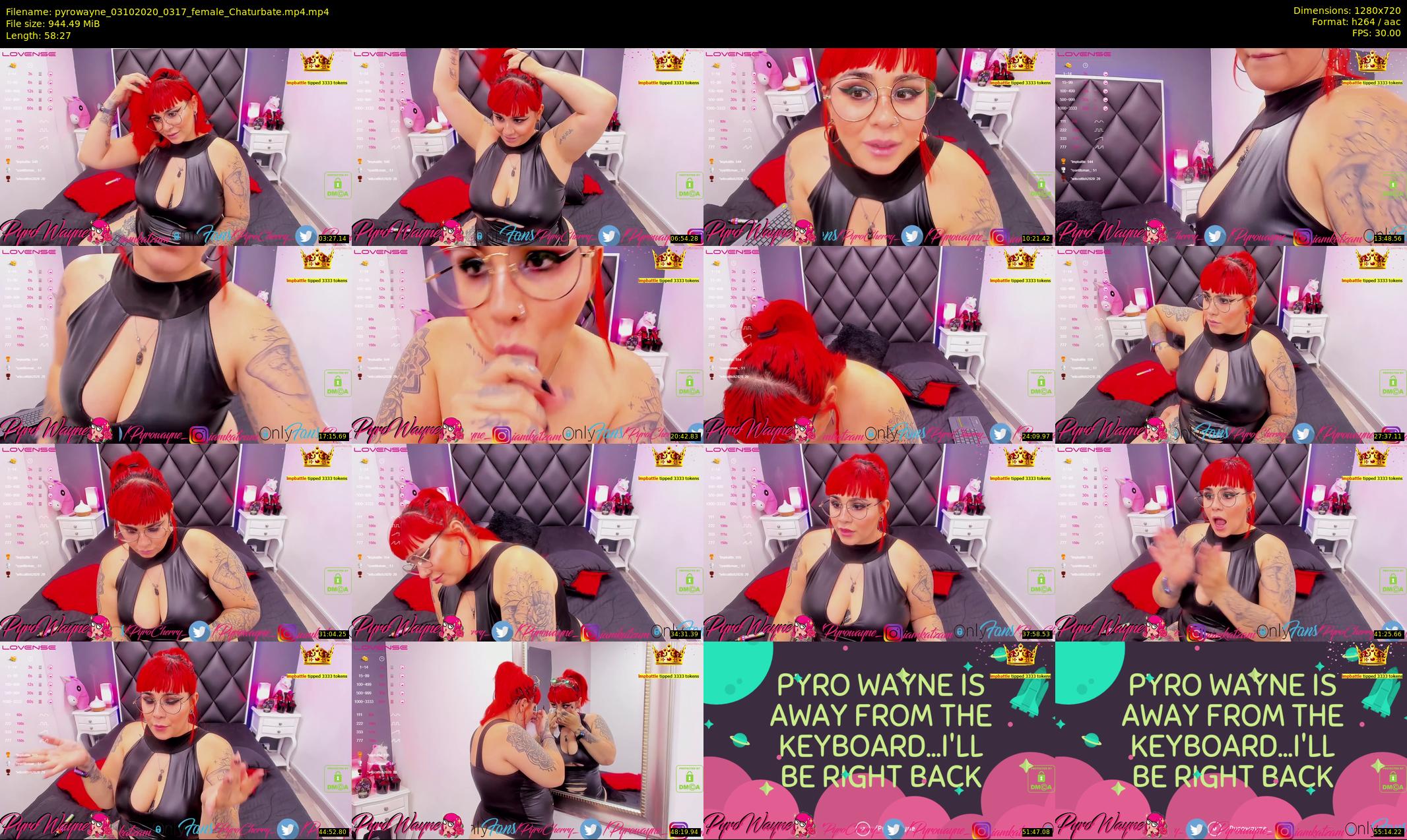pyrowayne — 59 minute Chaturbate female cam show recording, 720p, Oct 3, 2020