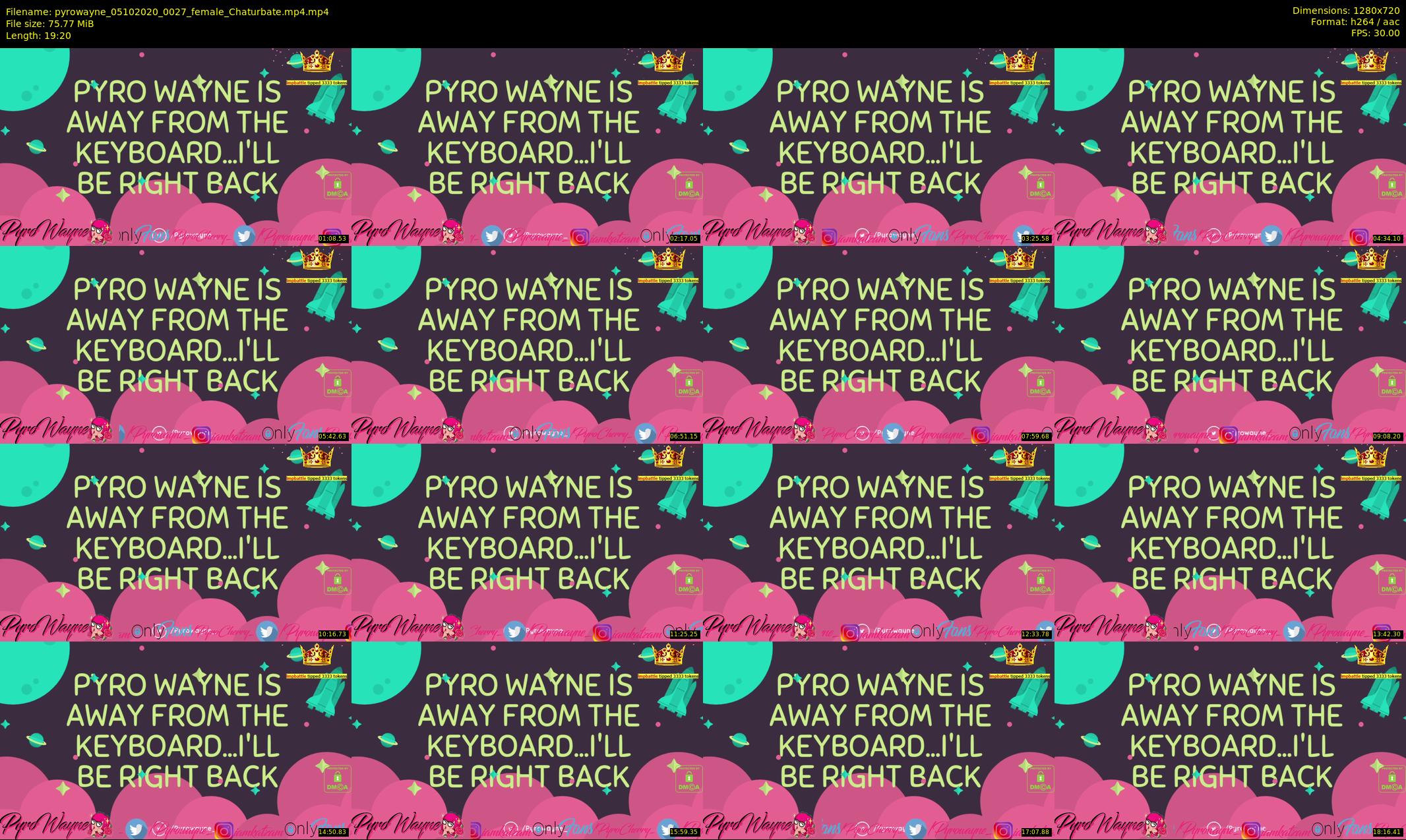 pyrowayne — 20 minute Chaturbate female cam show recording, 720p, Oct 5, 2020