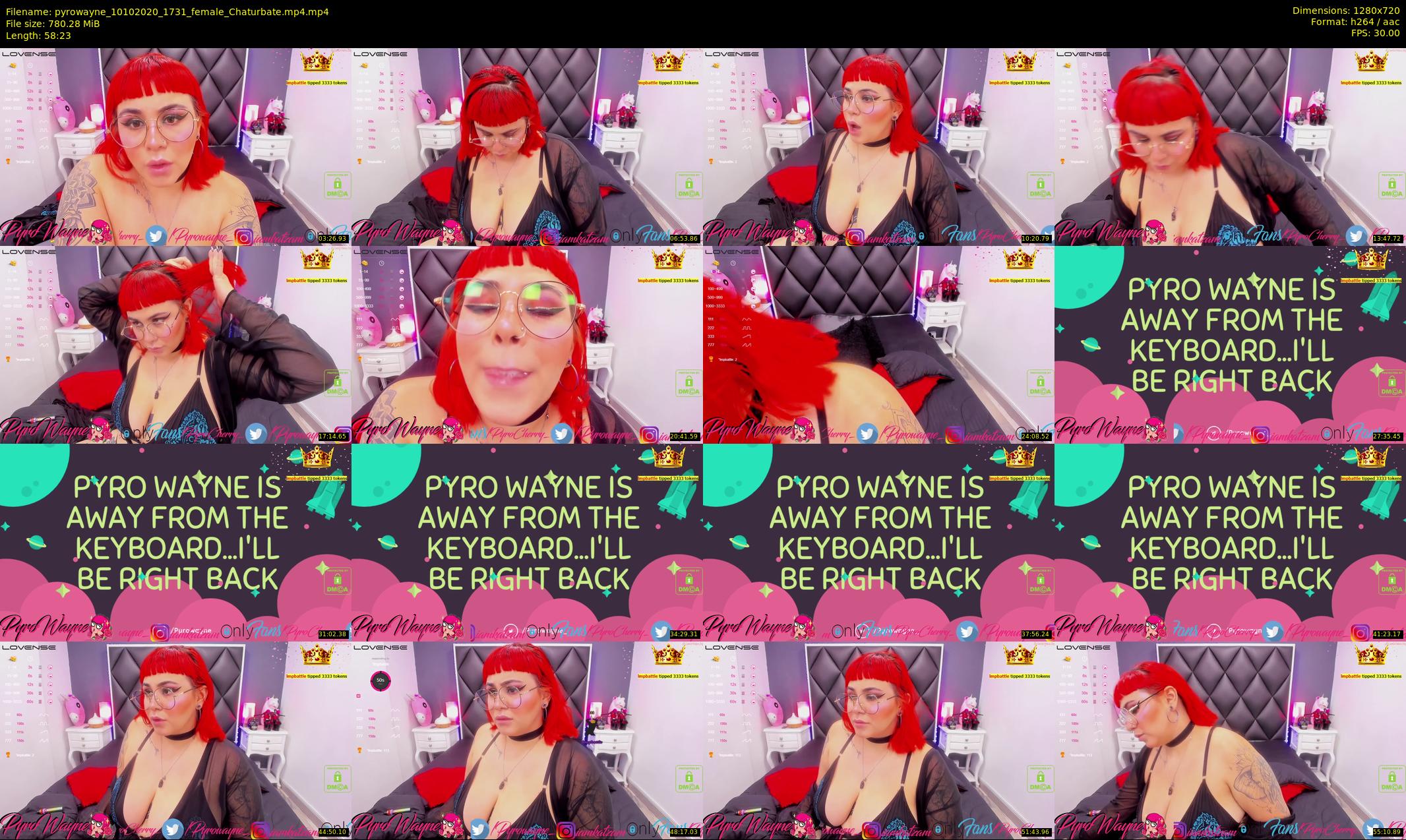 pyrowayne — 59 minute Chaturbate female cam show recording, 720p, Oct 10, 2020