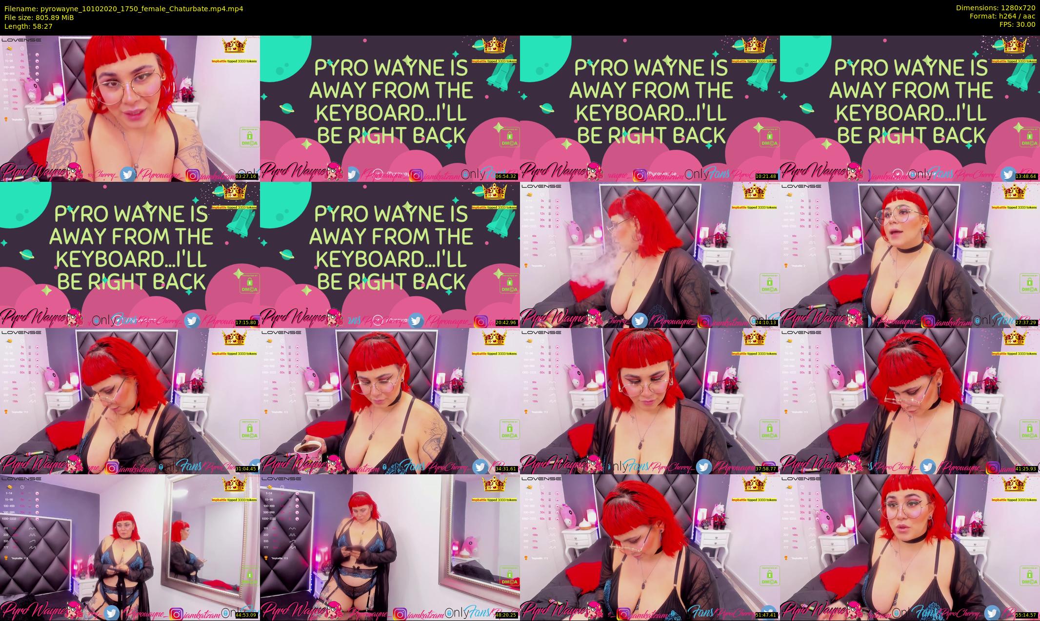 pyrowayne — 59 minute Chaturbate female cam show recording, 720p, Oct 10, 2020