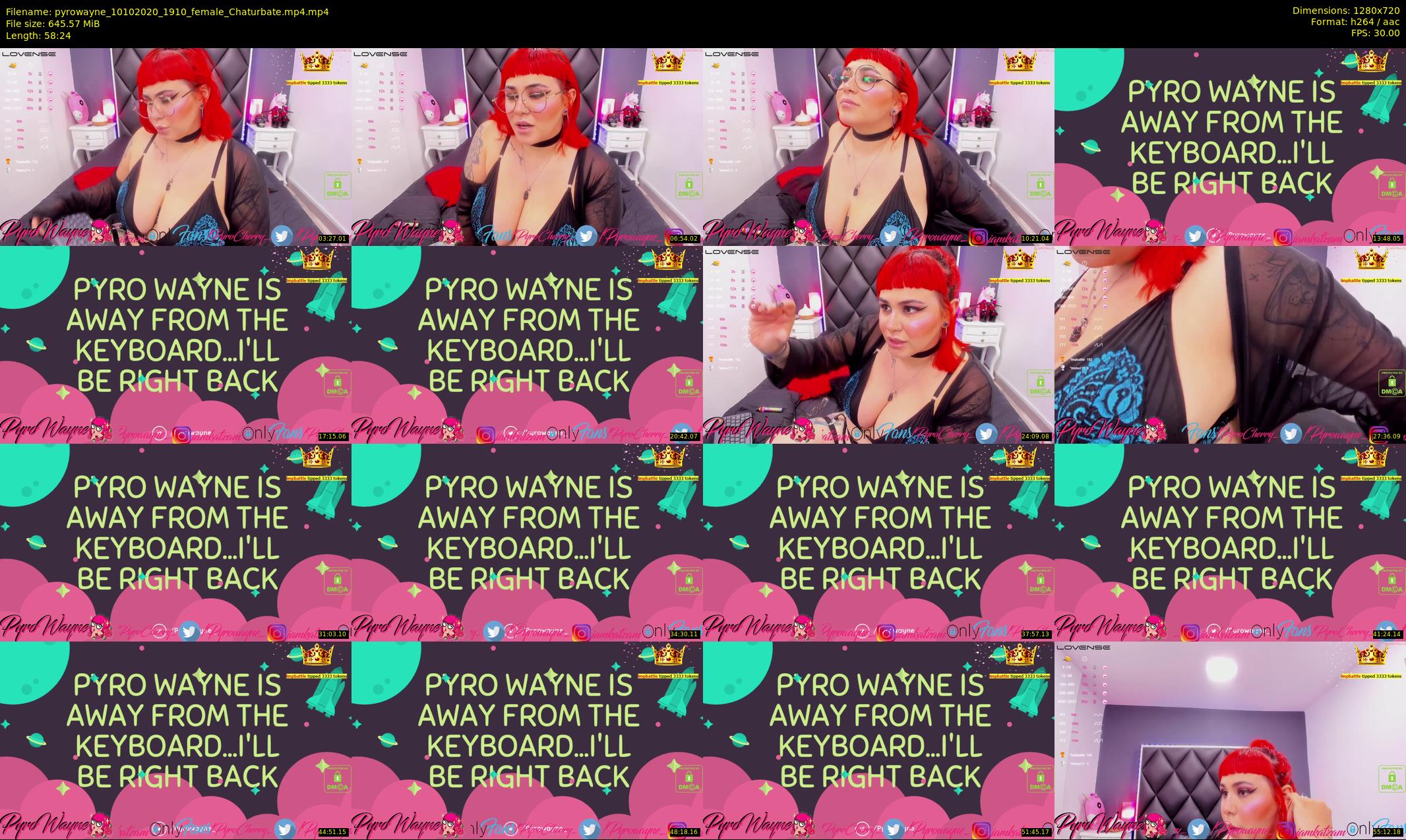 pyrowayne — 59 minute Chaturbate female cam show recording, 720p, Oct 10, 2020