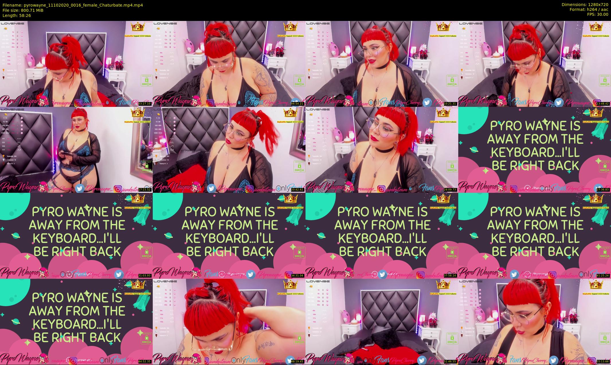 pyrowayne — 59 minute Chaturbate female cam show recording, 720p, Oct 11, 2020