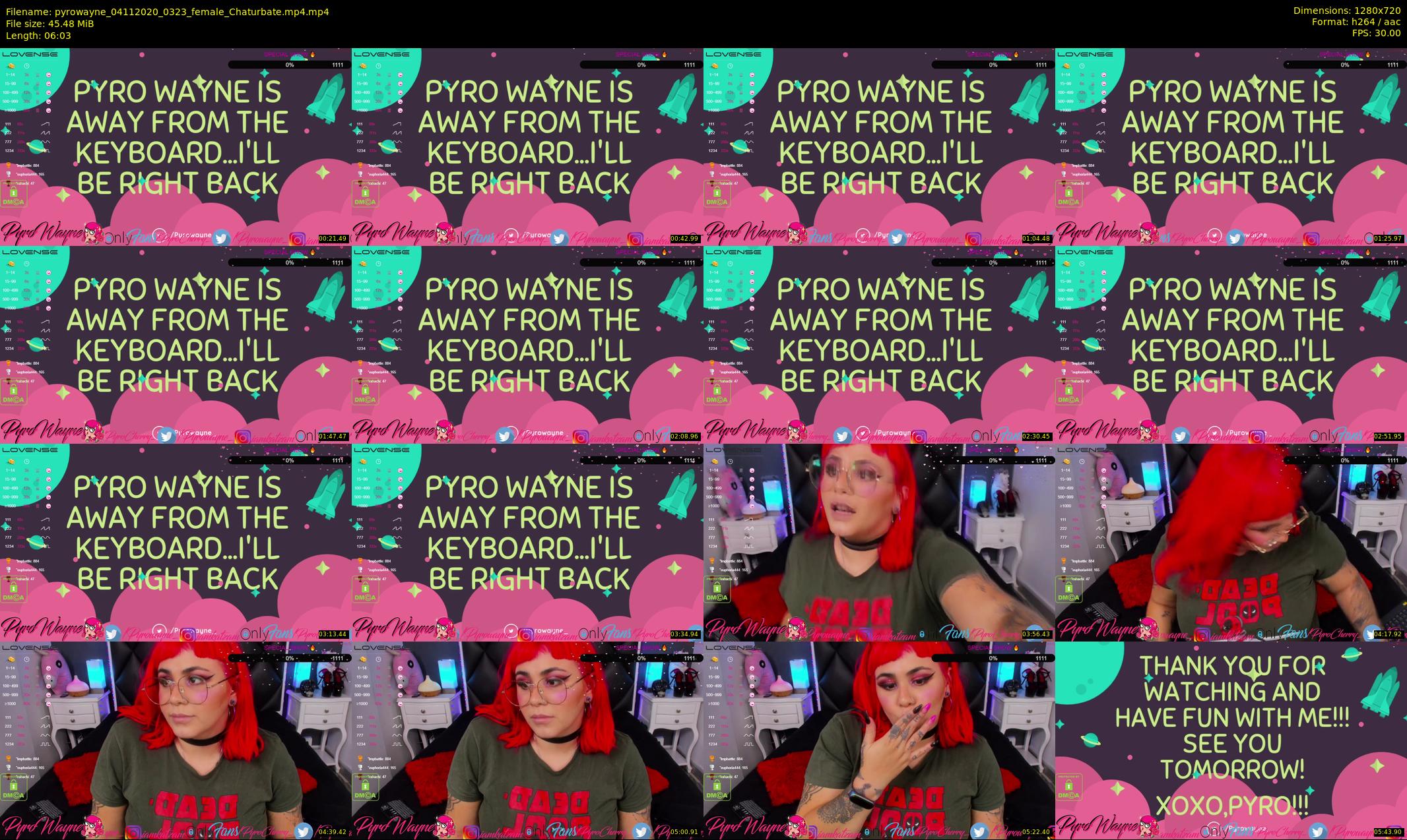 pyrowayne — 7 minute Chaturbate female cam show recording, 720p, Nov 4, 2020