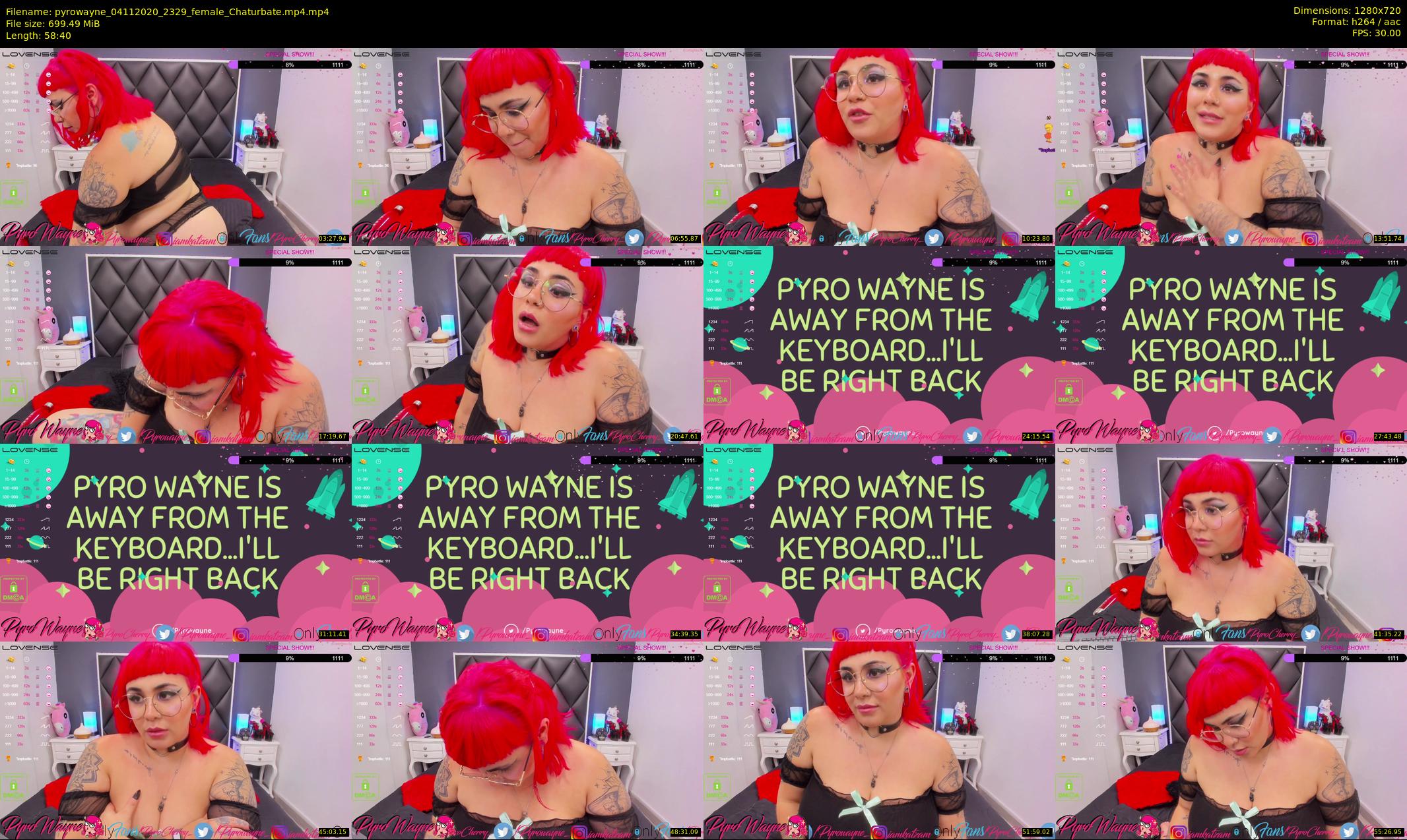 pyrowayne — 59 minute Chaturbate female cam show recording, 720p, Nov 4, 2020