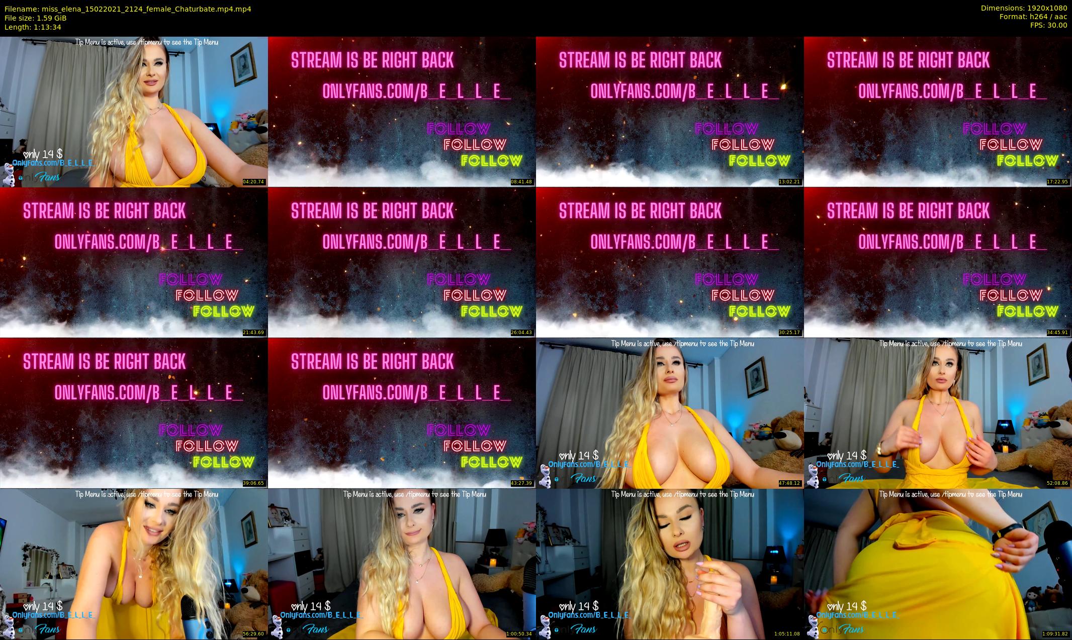 miss_elena — 74 minute Chaturbate female cam show recording, 1080p, Feb 15, 2021