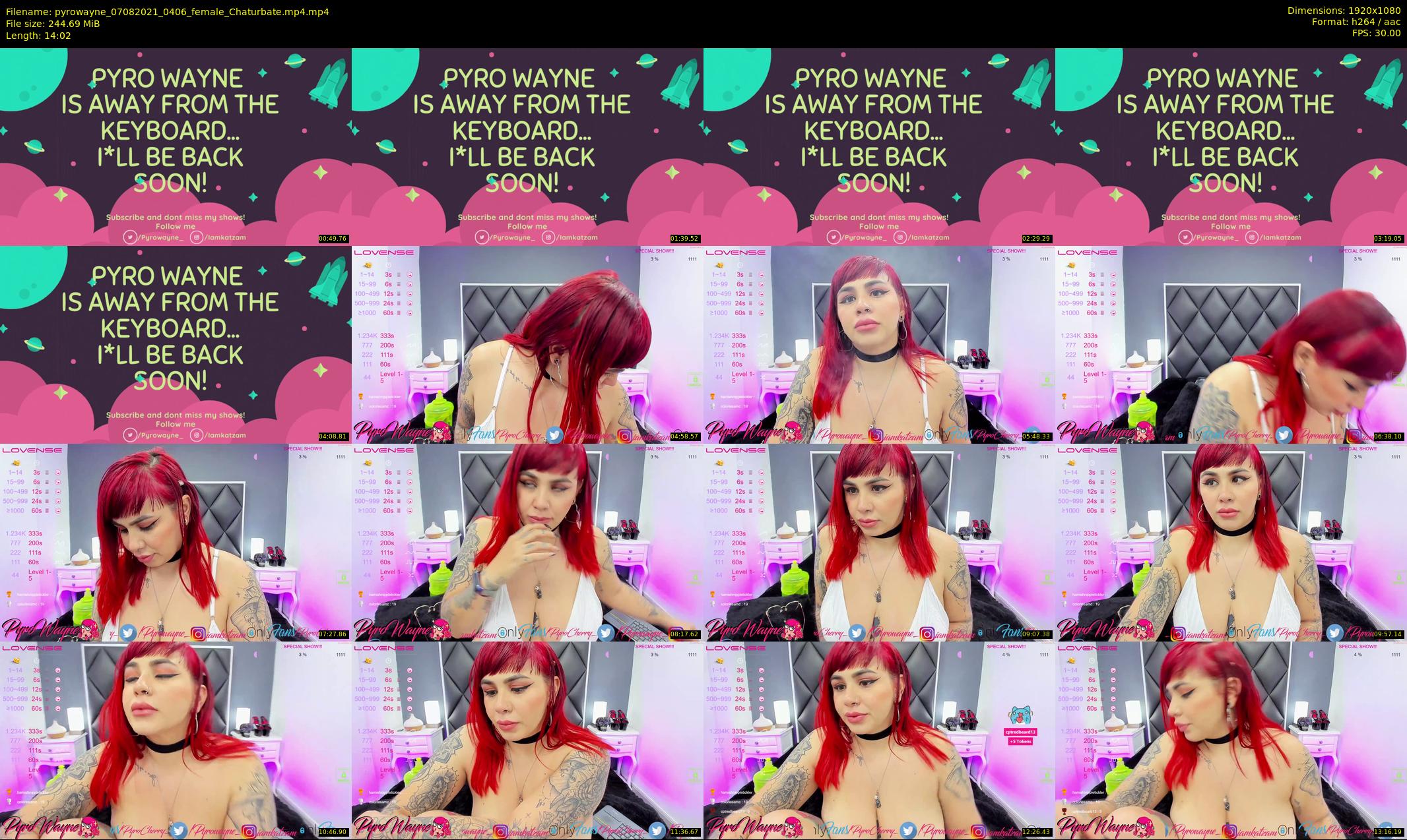 pyrowayne — 15 minute Chaturbate female cam show recording, 1080p, Aug 7, 2021