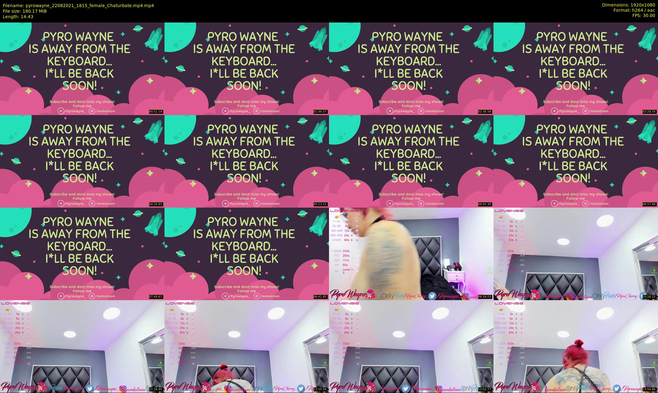 pyrowayne — 15 minute Chaturbate female cam show recording, 1080p, Aug 22, 2021