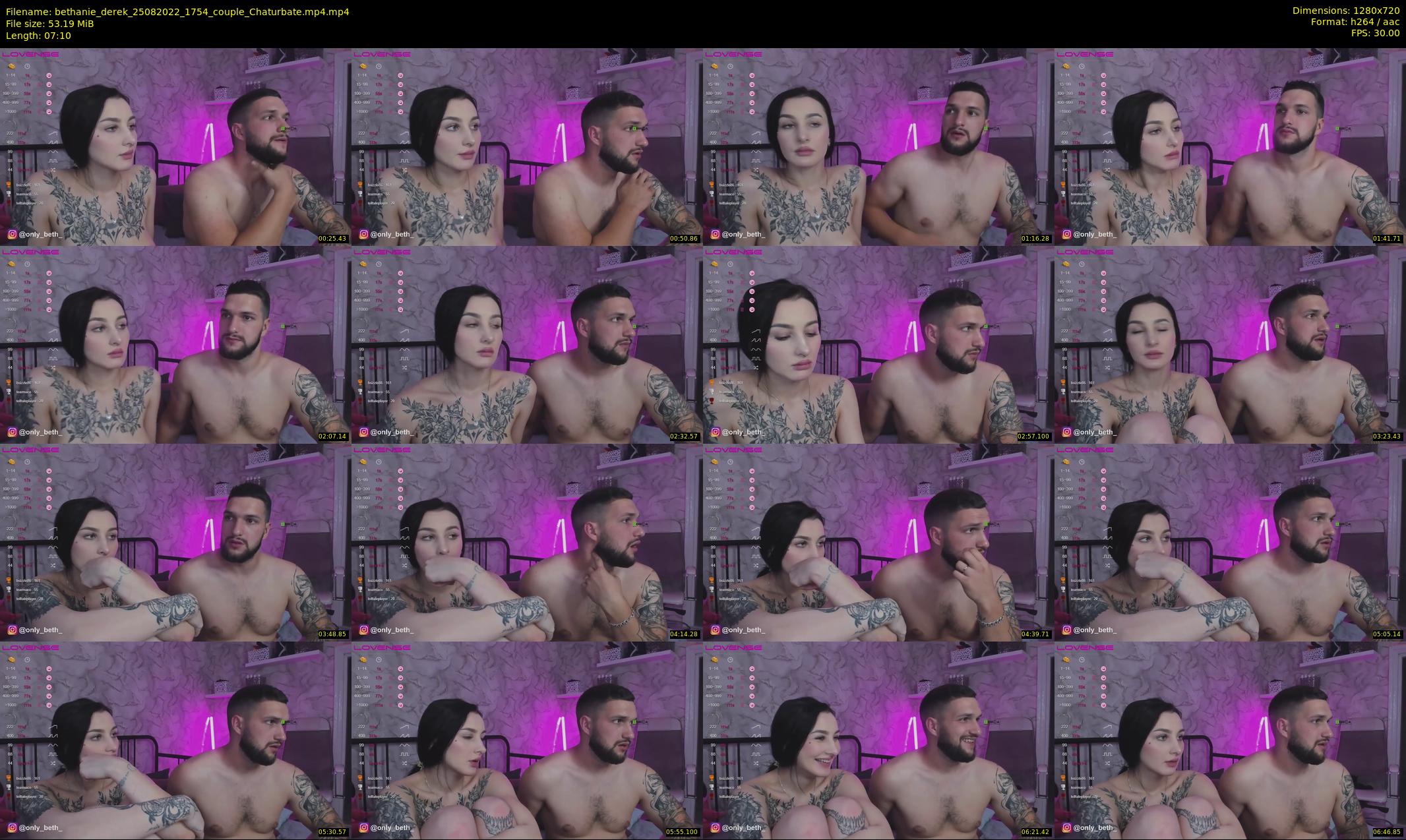 bethanie_derek — 8 minute Chaturbate couple cam show recording, 720p, Aug 25, 2022