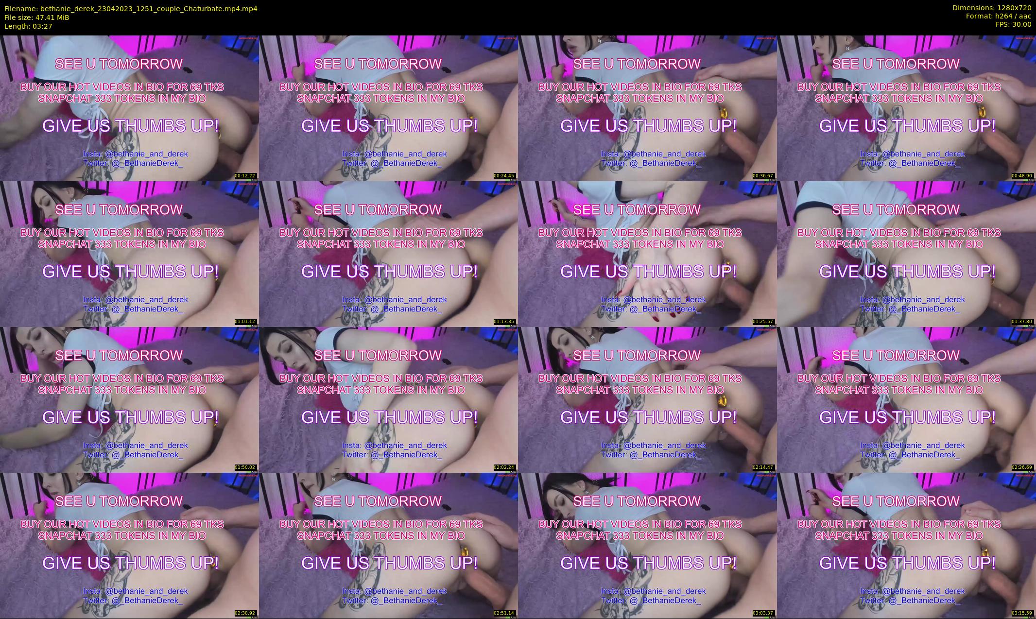 bethanie_derek — 4 minute Chaturbate couple cam show recording, 720p, Apr 23, 2023